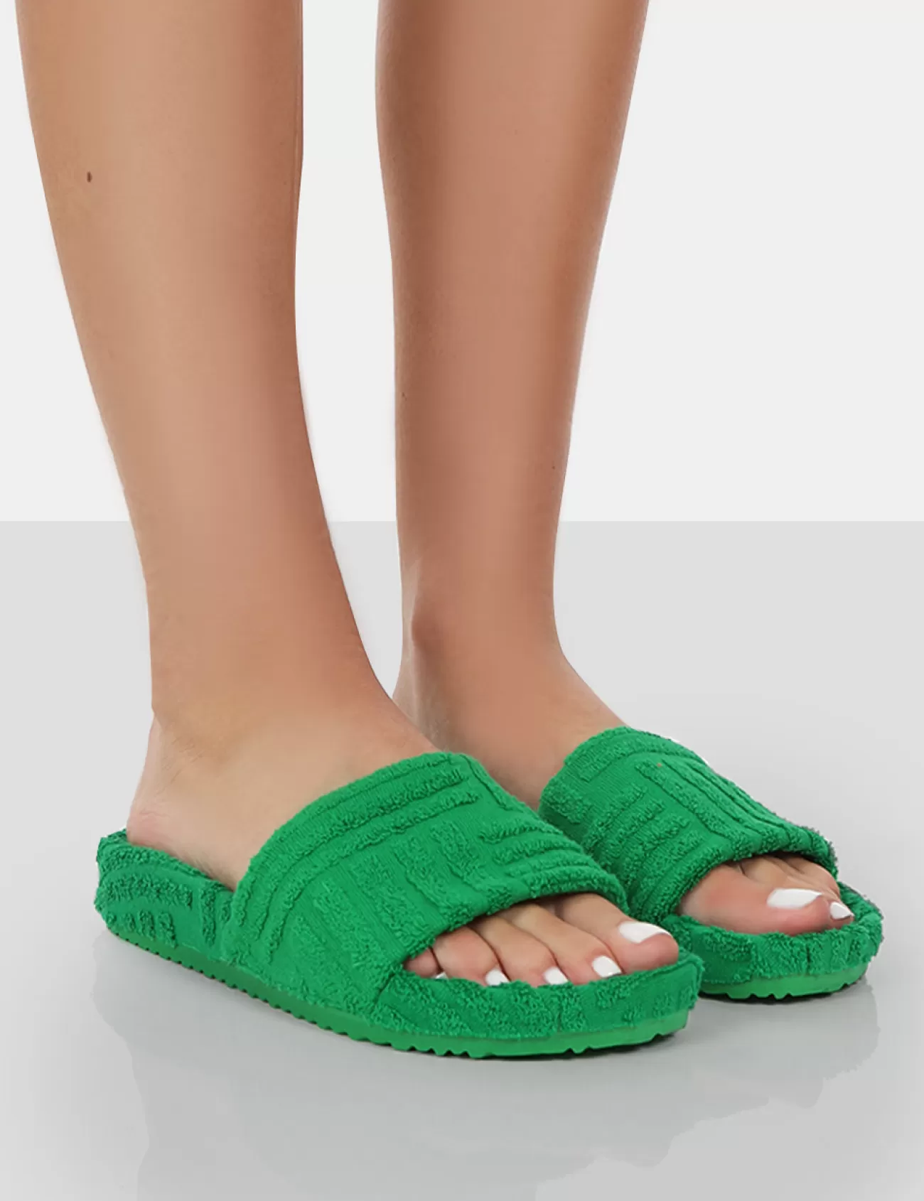 Public Desire Juice Terry Towling Sliders Green Sale