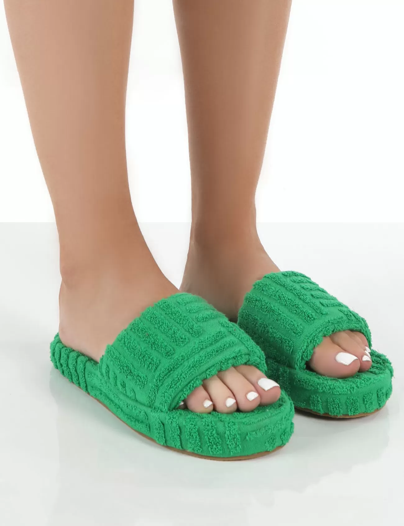 Public Desire Juicy Terry Towelling Slider Slippers Green Cheap