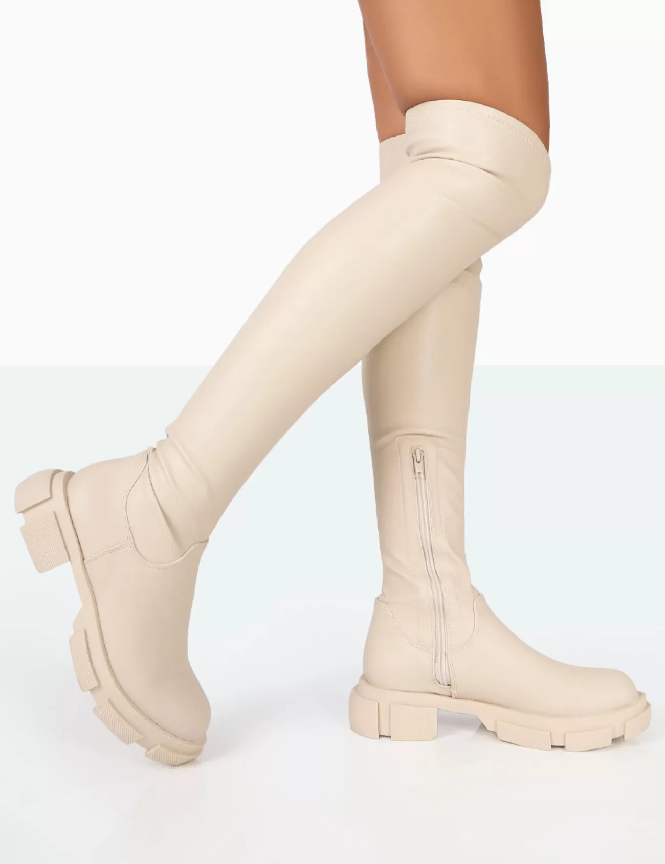 Public Desire Junya Pu Over The Knee Chunky Sole Boots Bone Shop