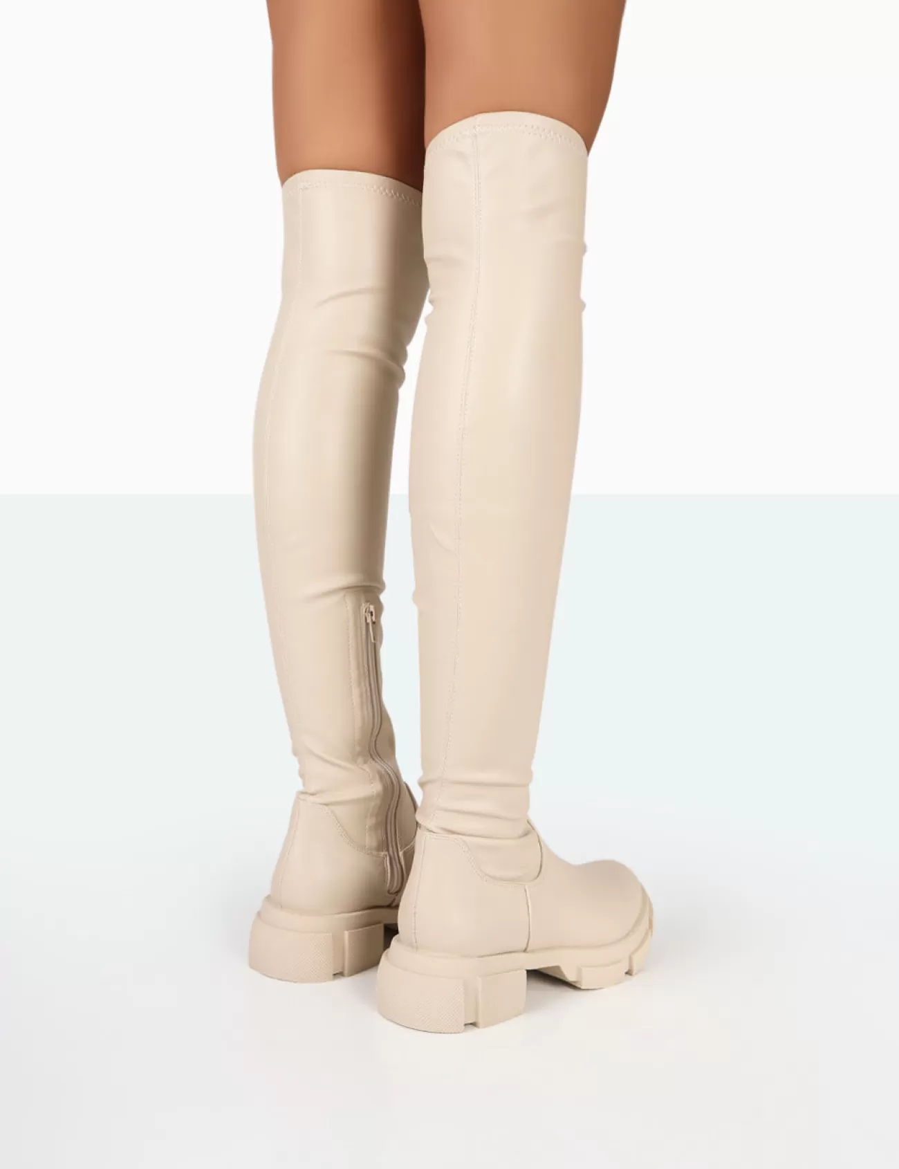 Public Desire Junya Pu Over The Knee Chunky Sole Boots Bone Shop