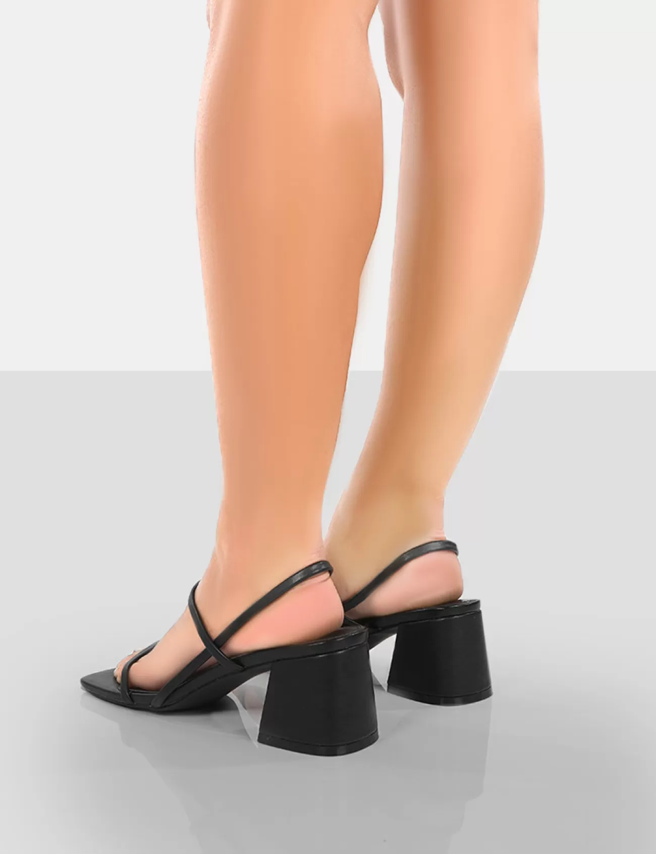 Public Desire Just Realise Pu Strappy Square Toe Mid Block Heeled Sandals Black Online