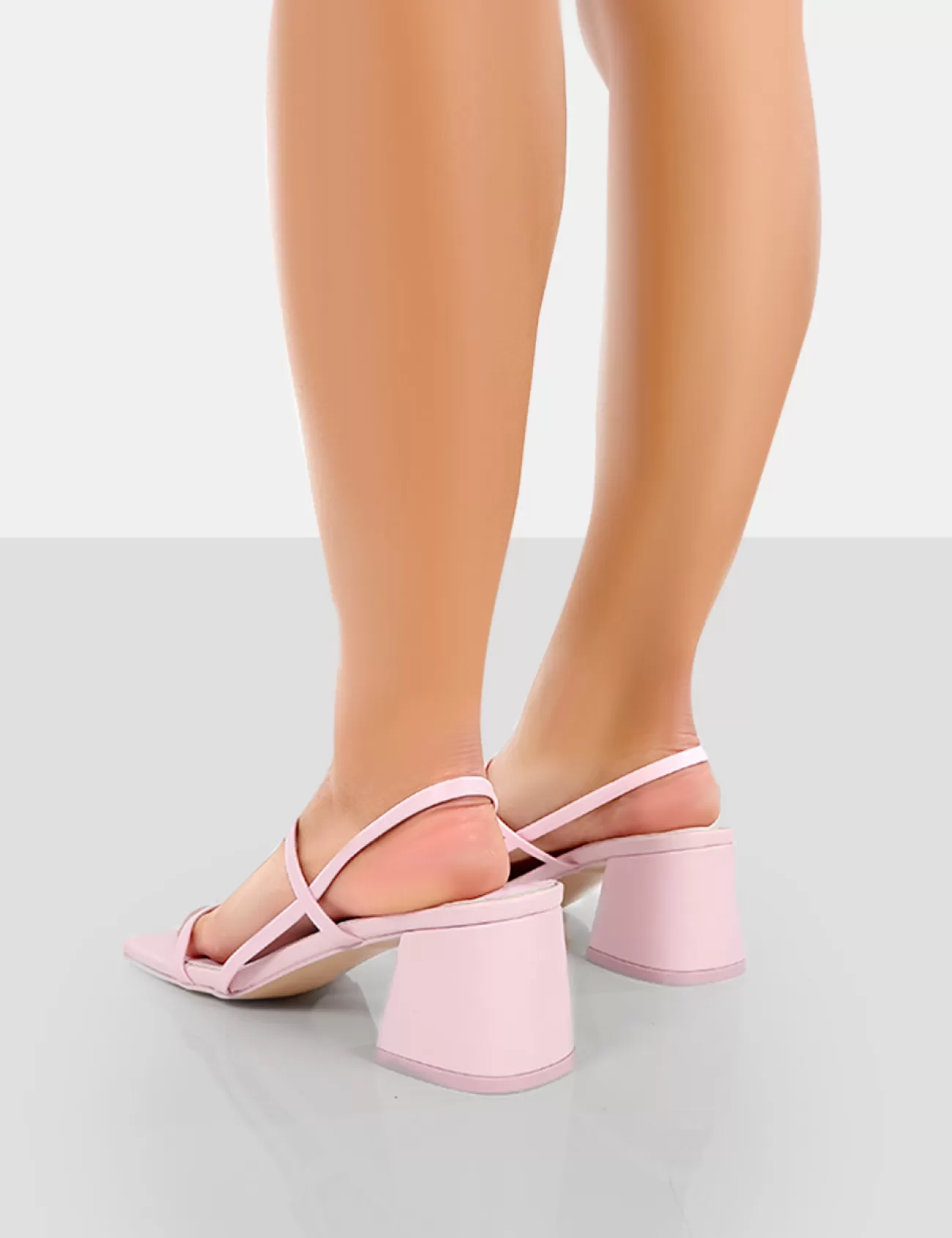 Public Desire Just Realise Pu Strappy Square Toe Mid Block Heeled Sandals Pink Store
