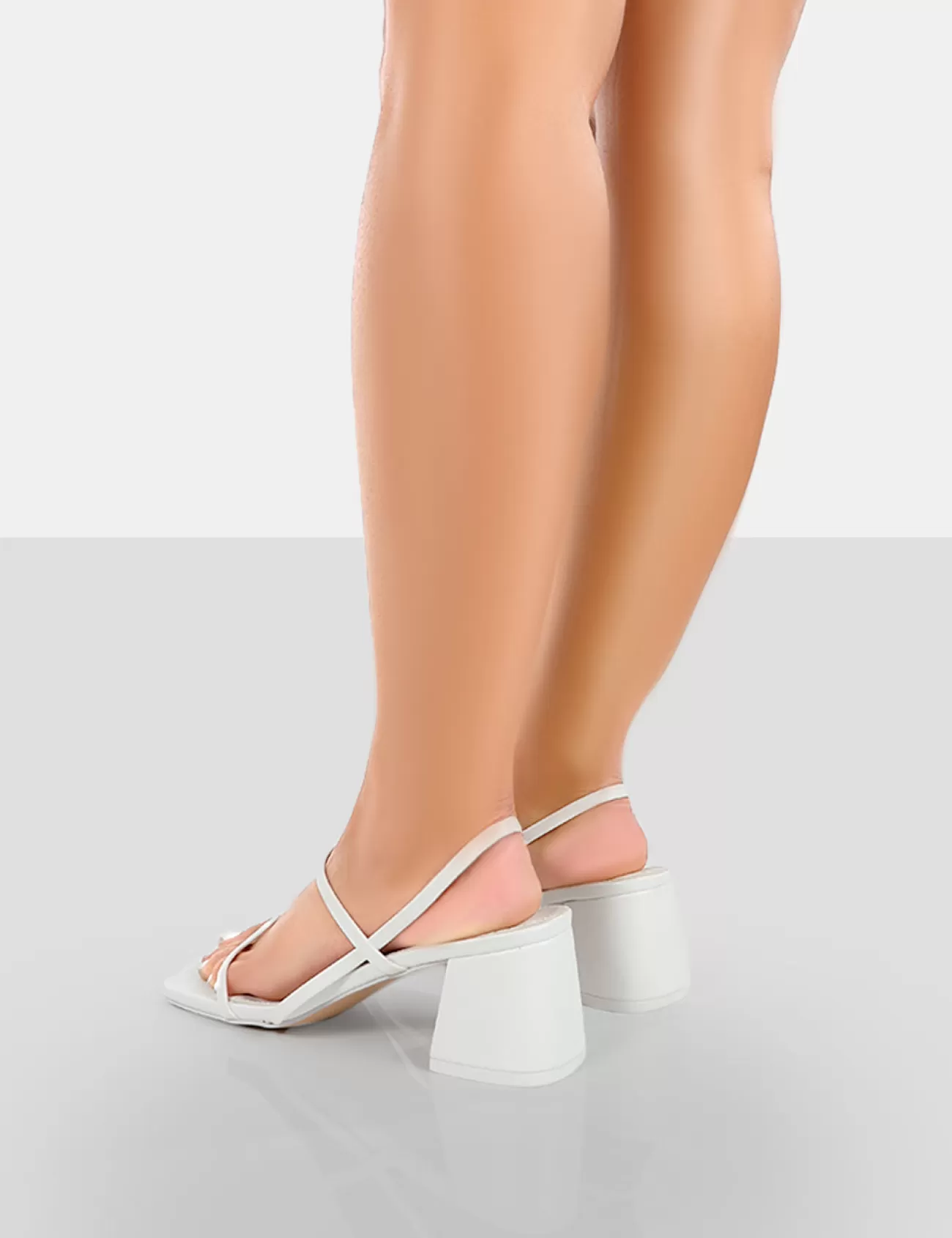 Public Desire Just Realise Wide Fit Pu Strappy Square Toe Mid Block Heeled Sandals White Store