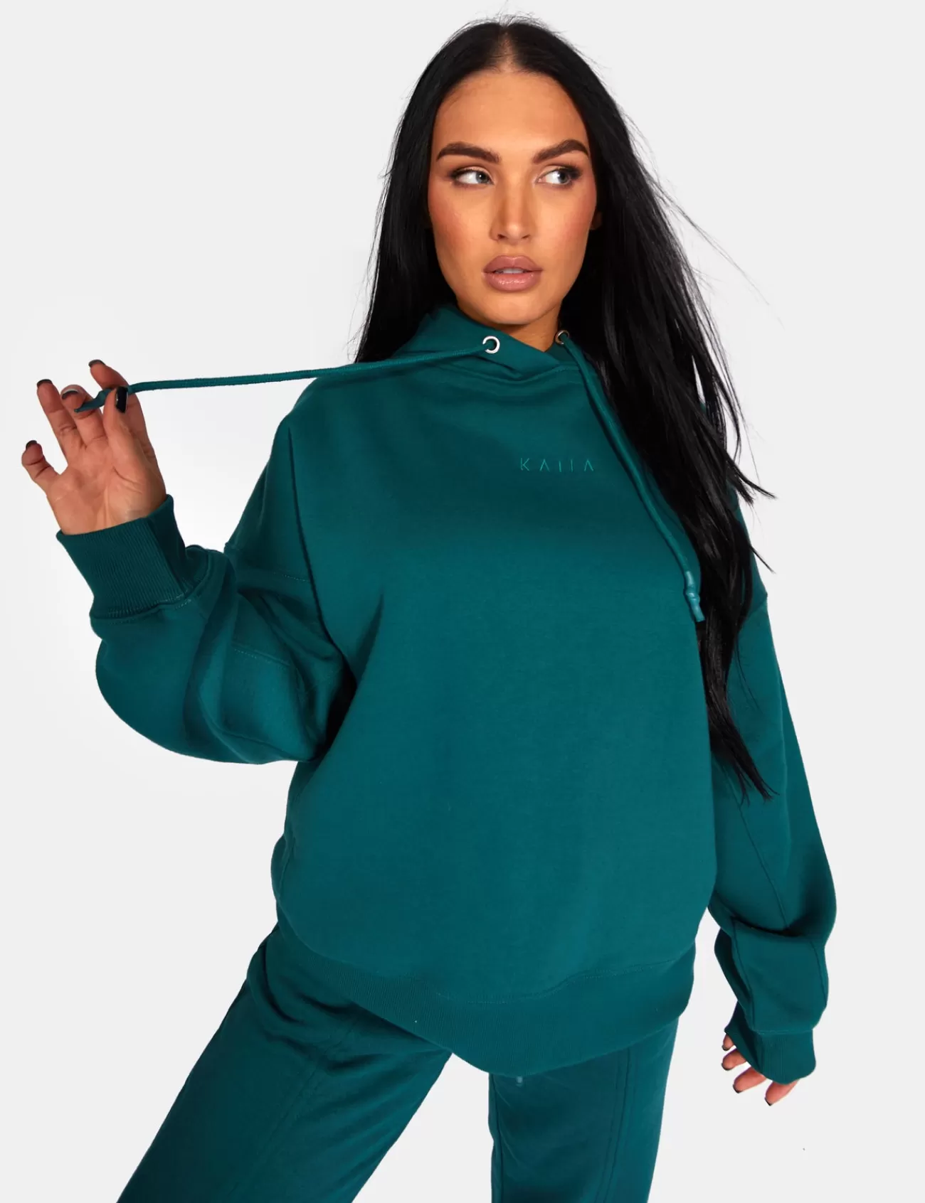 Public Desire Kaiia Embroidered Oversized Hoodie Forest Green Forestgreen Store