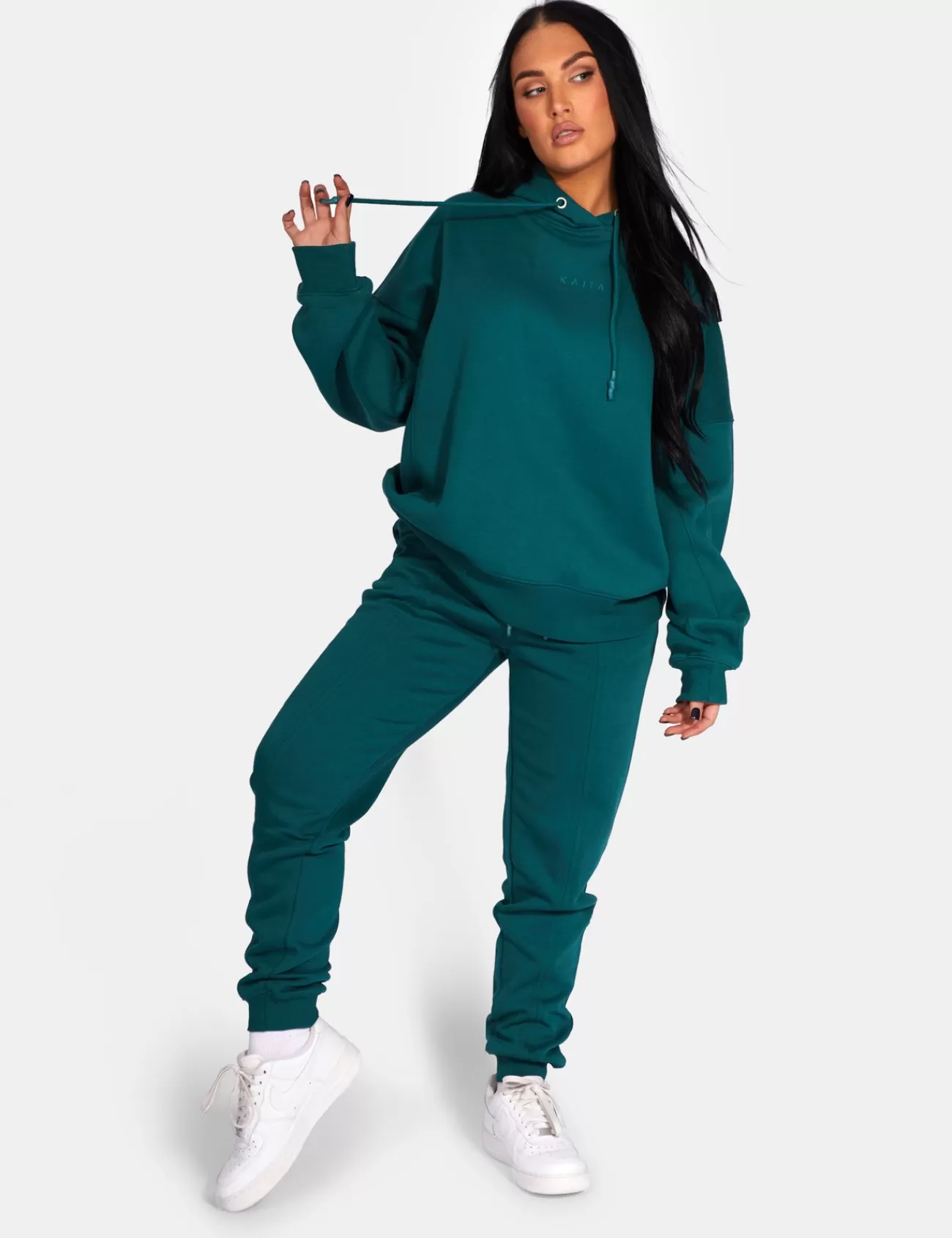 Public Desire Kaiia Embroidered Oversized Hoodie Forest Green Forestgreen Store