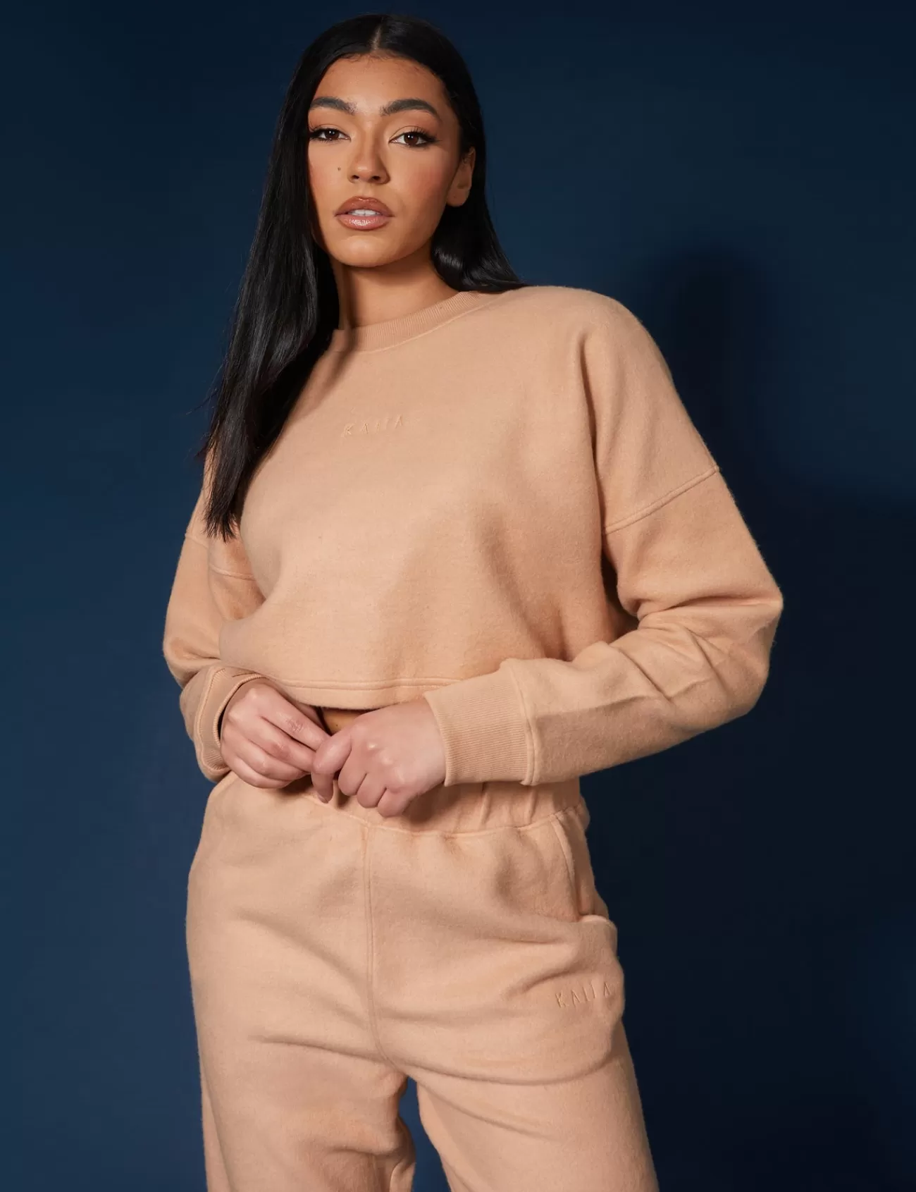 Public Desire Kaiia Fluffy Cropped Sweatshirt Camel Hot