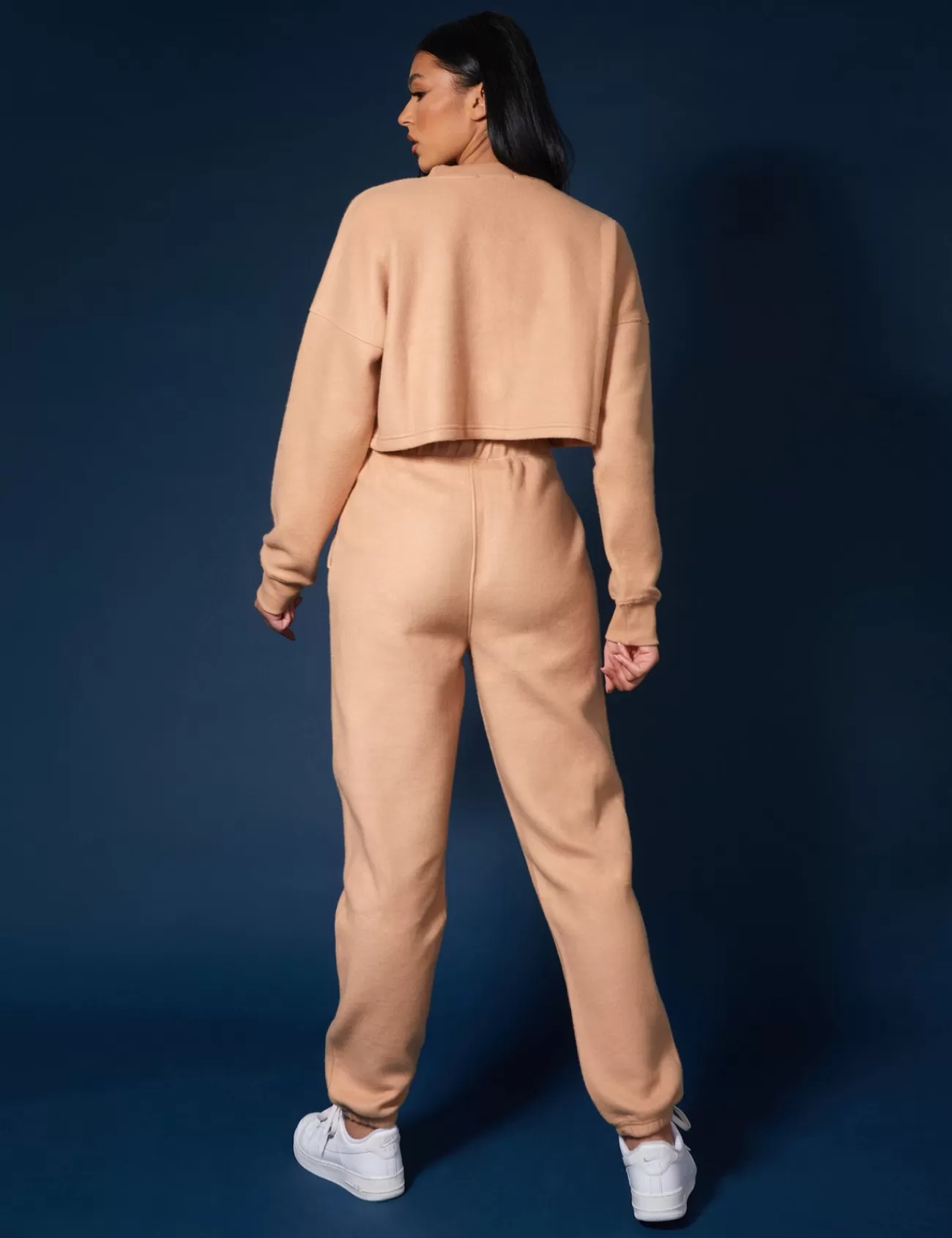 Public Desire Kaiia Fluffy Cropped Sweatshirt Camel Hot