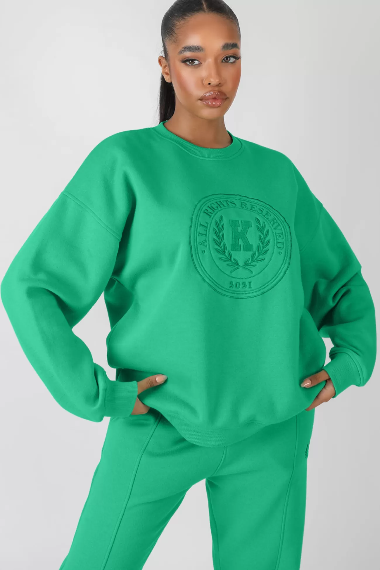 Public Desire Kaiia Oversized Tonal Embroidered Sweatshirt Green Online