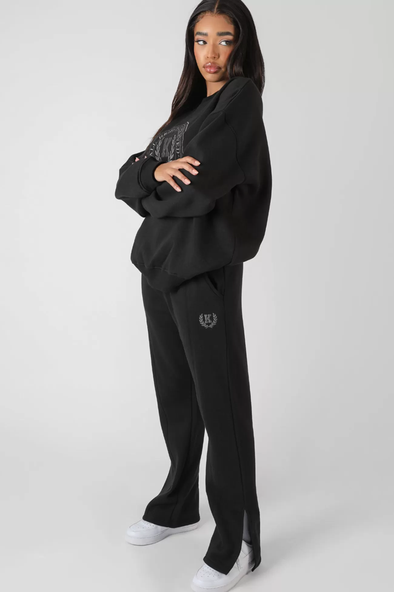Public Desire Kaiia Oversized Tonal Embroidered Sweatshirt Black New
