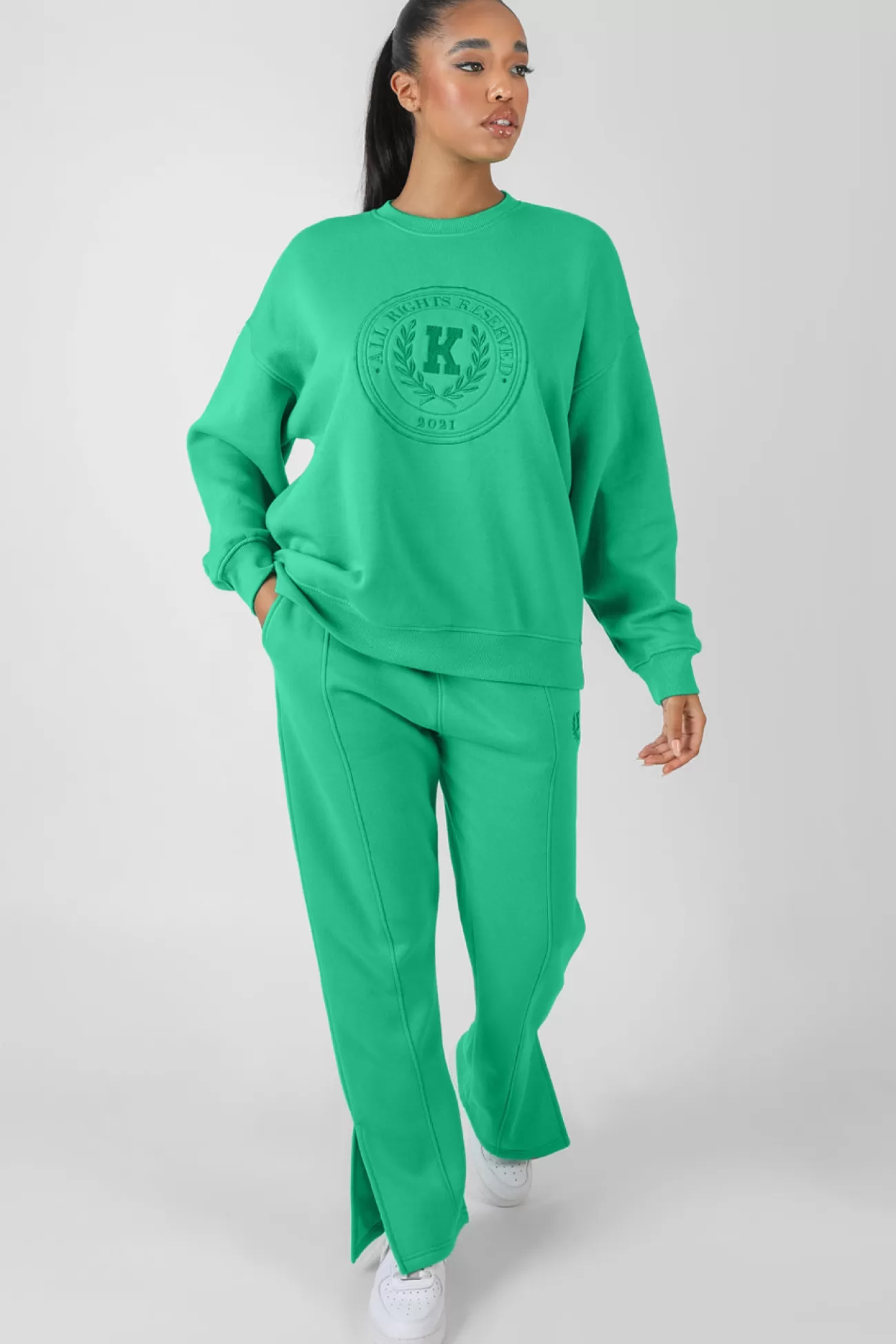 Public Desire Kaiia Oversized Tonal Embroidered Sweatshirt Green Online