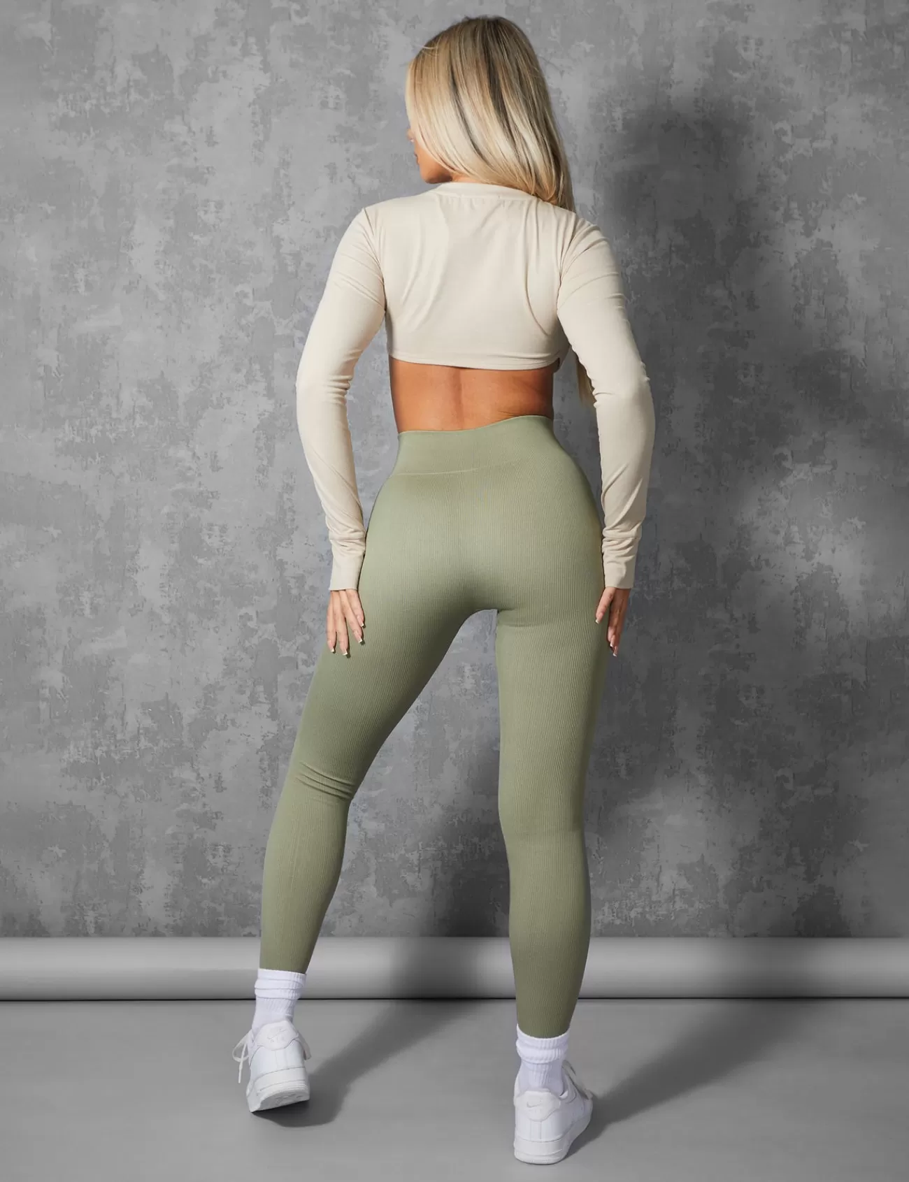Public Desire Kaiia Premium Rib Seamless Leggings Khaki Shop