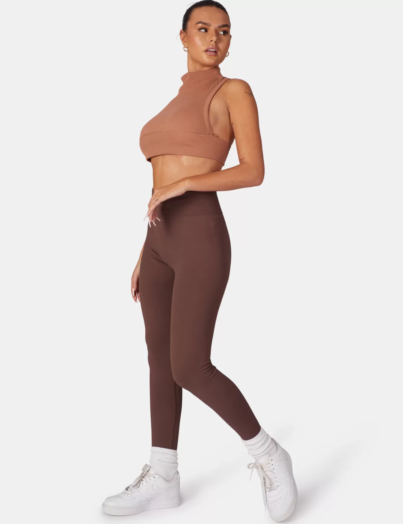 Public Desire Kaiia Premium Rib Seamless Leggings Chocolate Brown Best
