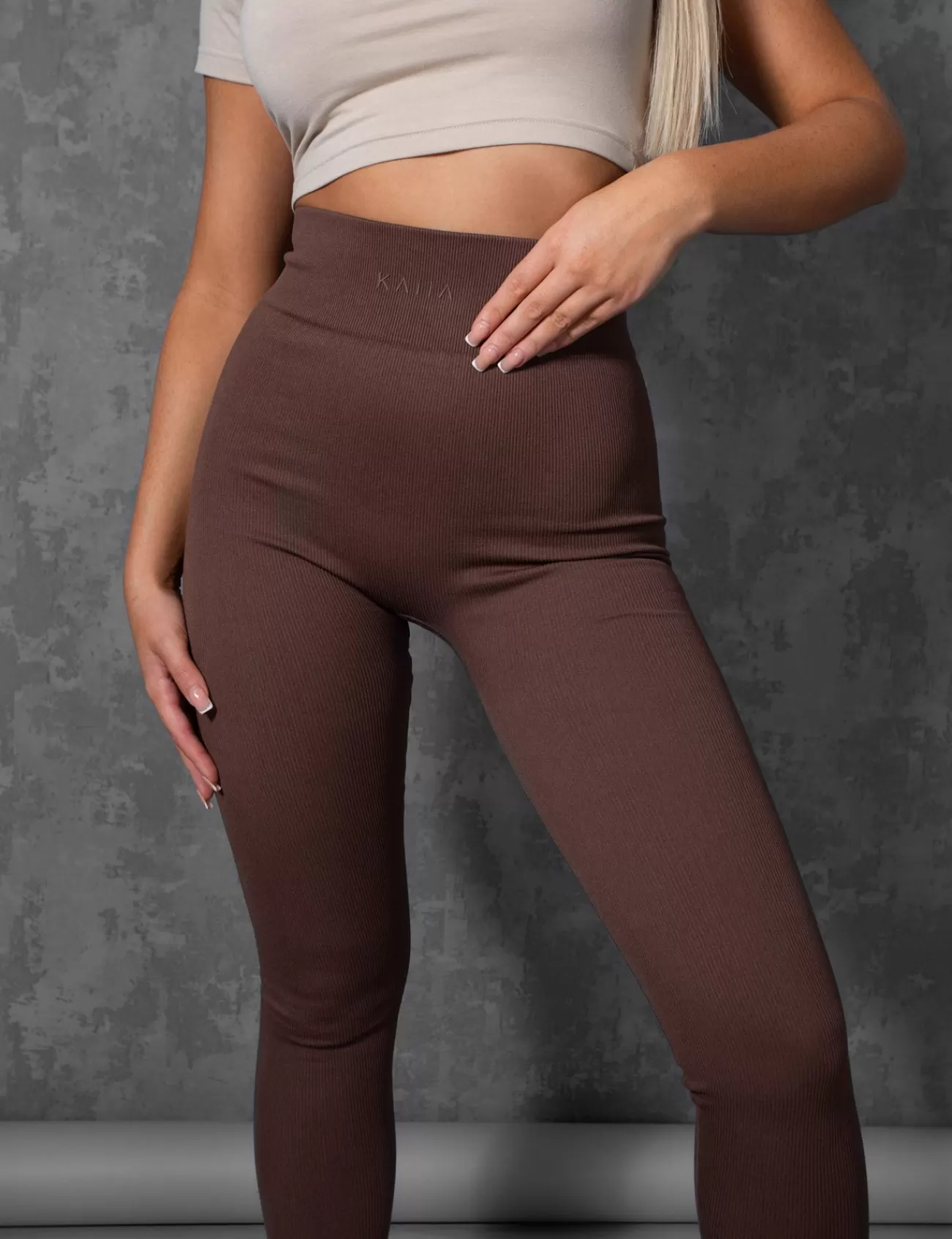 Public Desire Kaiia Premium Rib Seamless Leggings Chocolate Brown Best