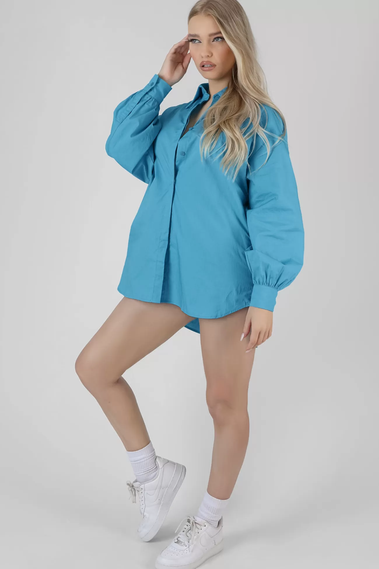Public Desire Kaiia Print Oversized Poplin Shirt Blue Best Sale