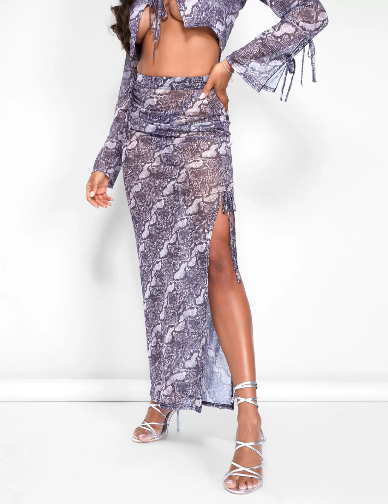 Public Desire Kaiia Sheer Maxi Skirt Co-Ord In Snake Print Best