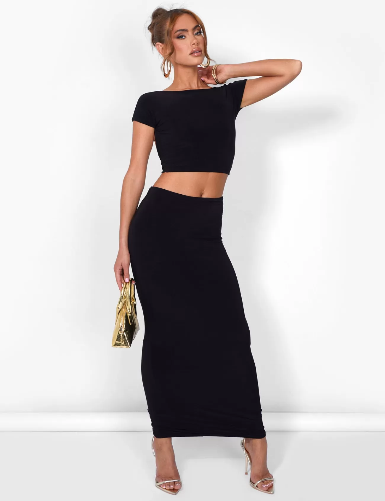 Public Desire Kaiia Slinky Maxi Skirt Co-Ord In Black Best
