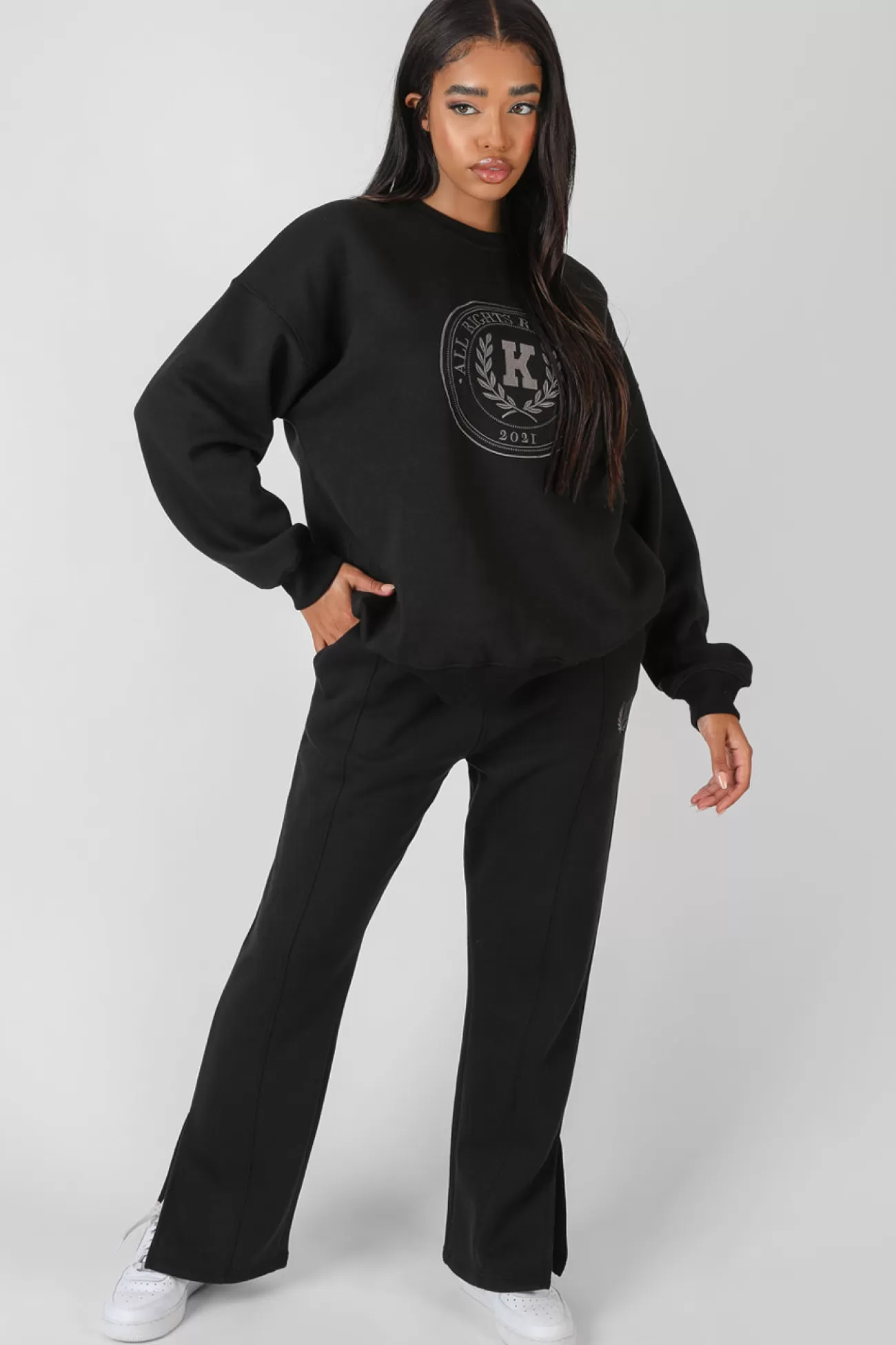 Public Desire Kaiia Tonal Embroidered Joggers Black Fashion