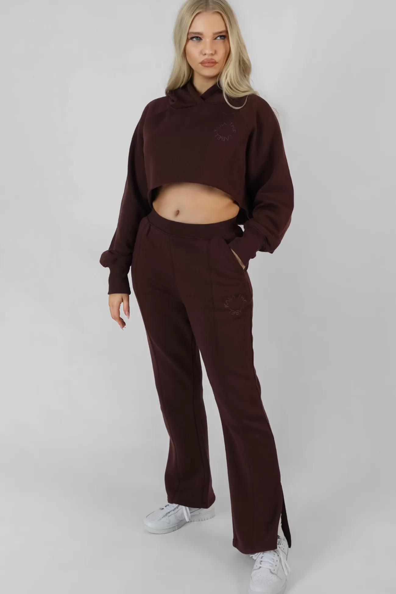 Public Desire Kaiia Tonal Embroidered Joggers Dark Brown New