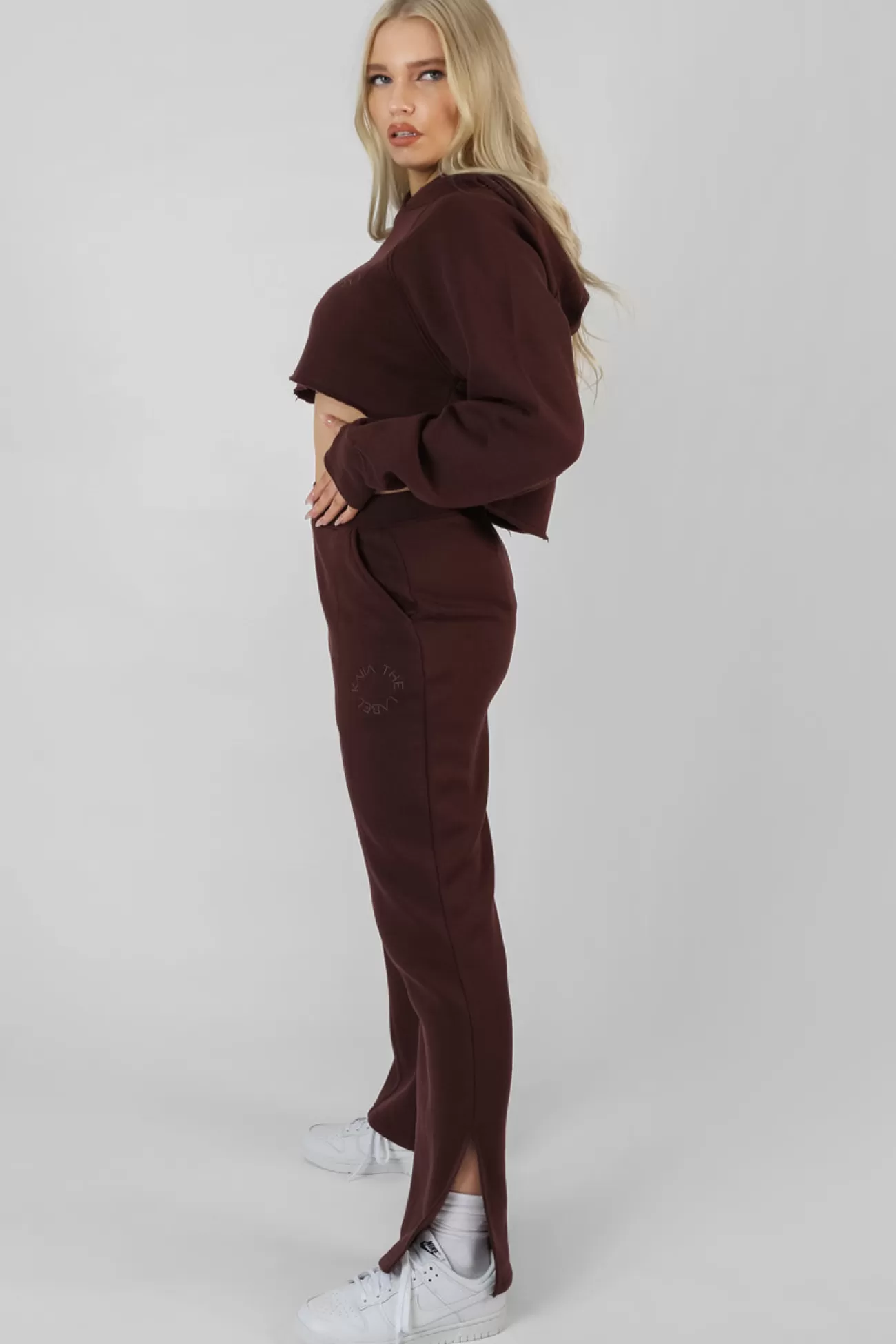 Public Desire Kaiia Tonal Embroidered Joggers Dark Brown New