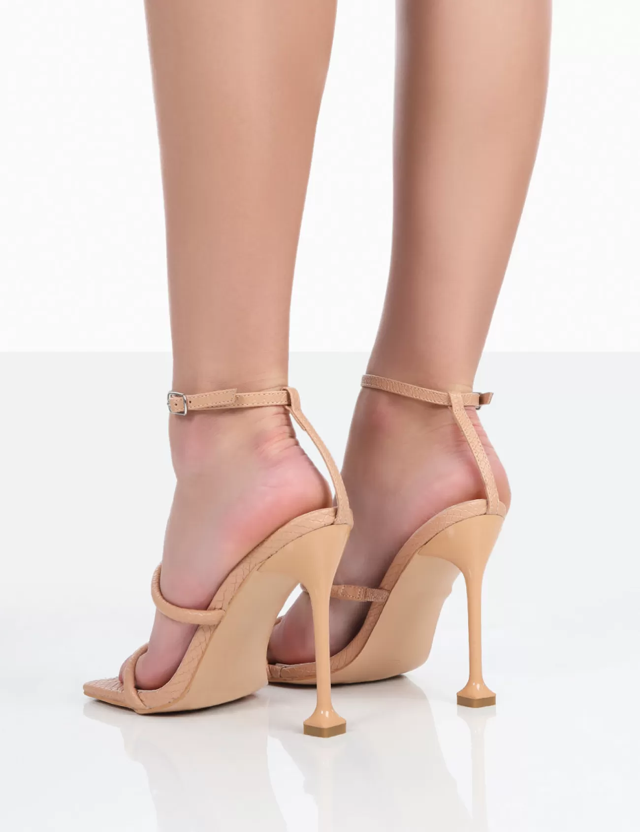 Public Desire Kallipo Reptile Pu Strappy Square Toe Heels Nude Hot