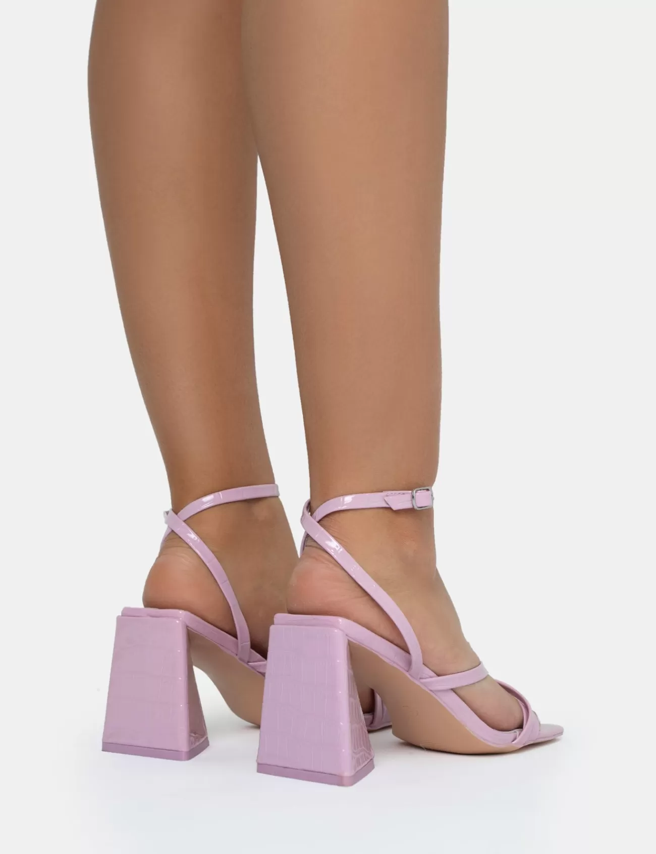 Public Desire Kasia Croc Strappy Square Toe Mid Flared Block Heels Lilac Online