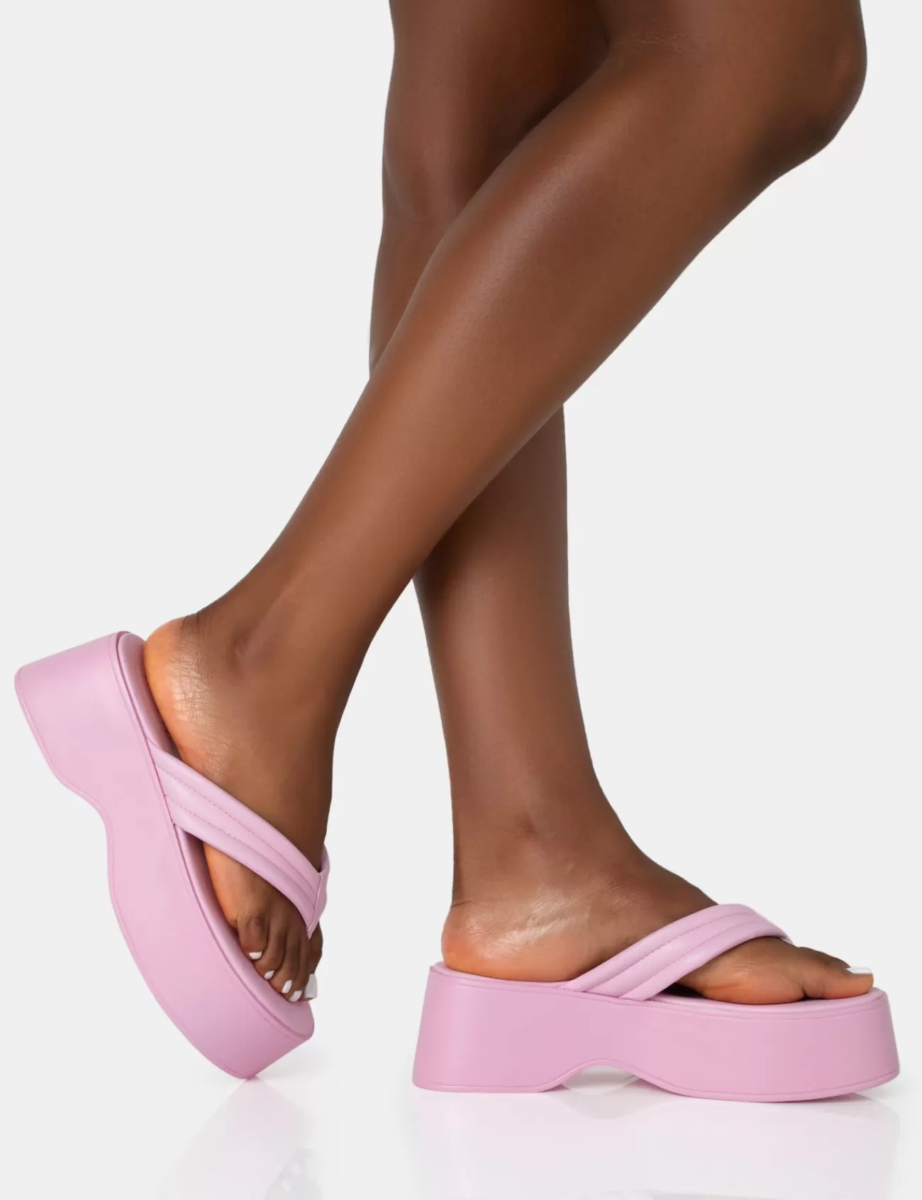 Public Desire Kiko Baby Pu Padded Flip Flop Strap Platform Sandals Pink Best Sale