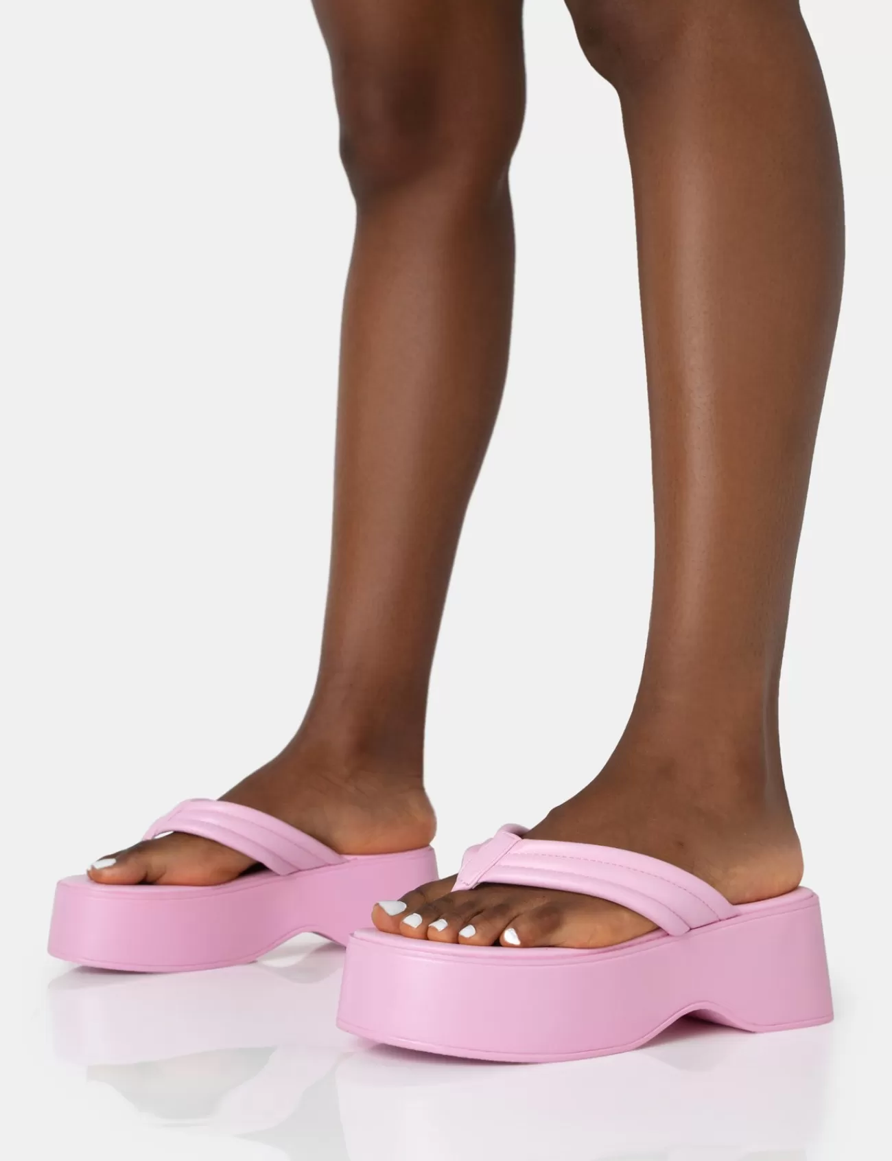 Public Desire Kiko Baby Pu Padded Flip Flop Strap Platform Sandals Pink Best Sale