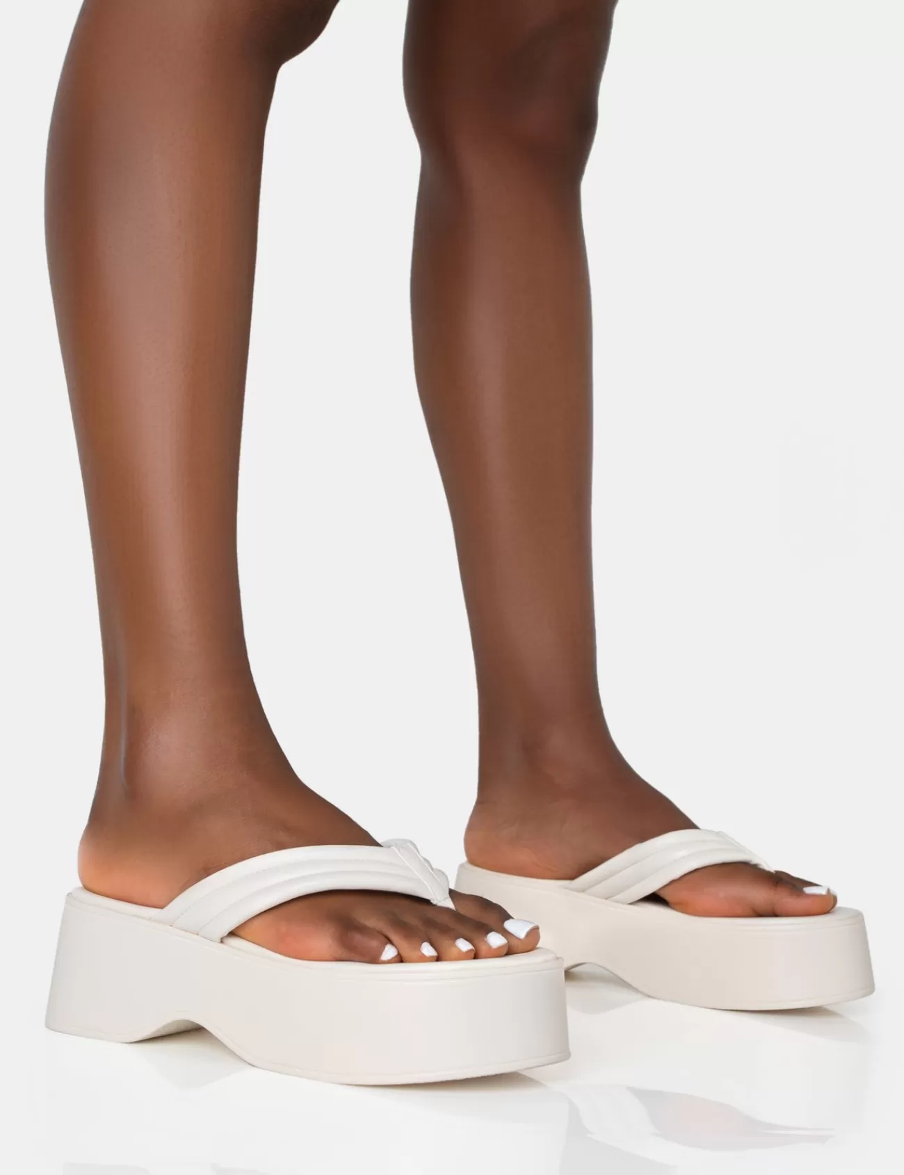 Public Desire Kiko Ecru Padded Flip Flop Strap Platform Sandals New
