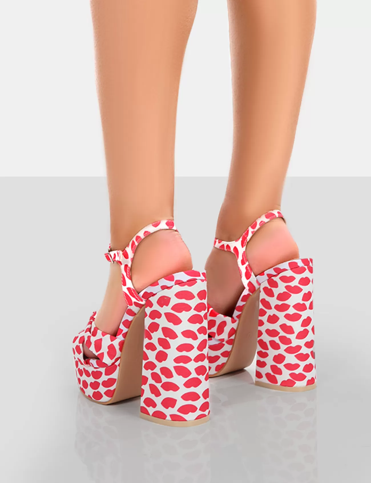 Public Desire Kiss Multi Lip Platform Sandal High Heels Print Clearance