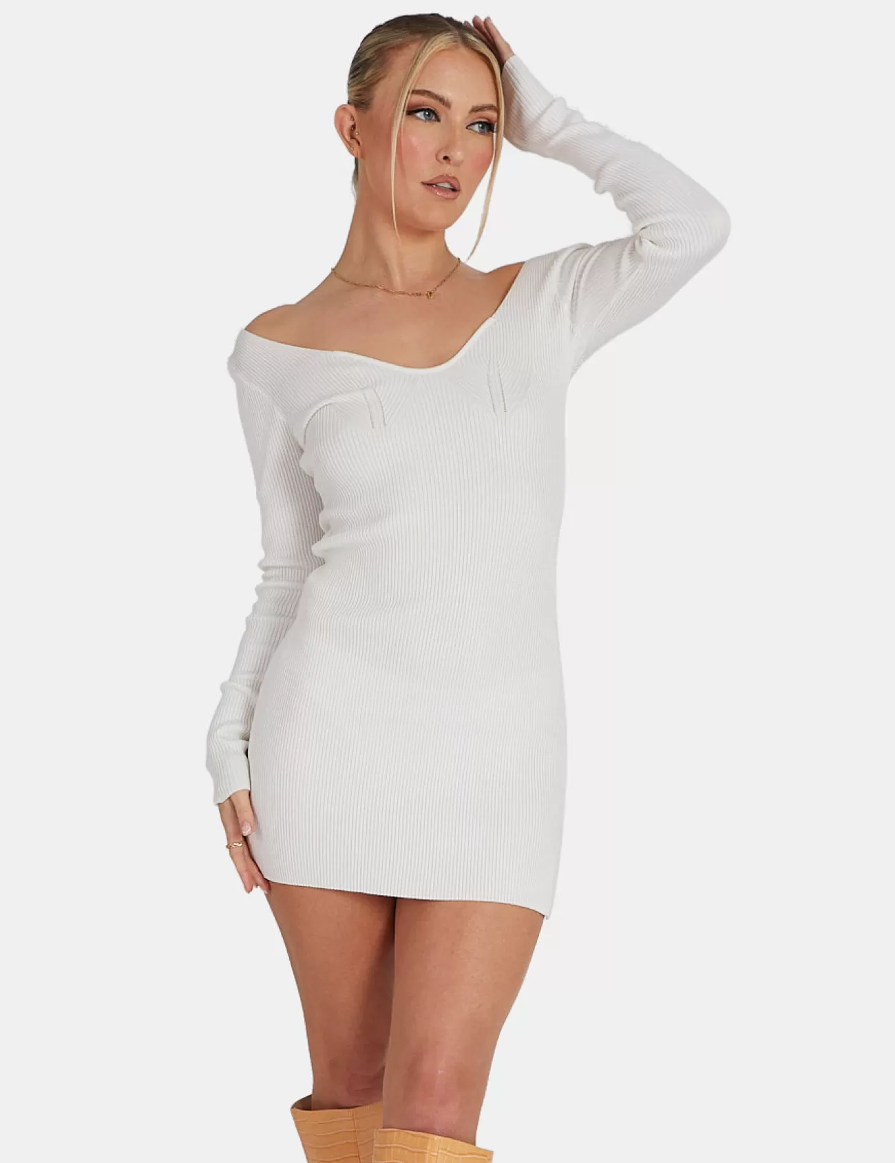 Public Desire Knitted Off Shoulder Dress Old Ivory Online