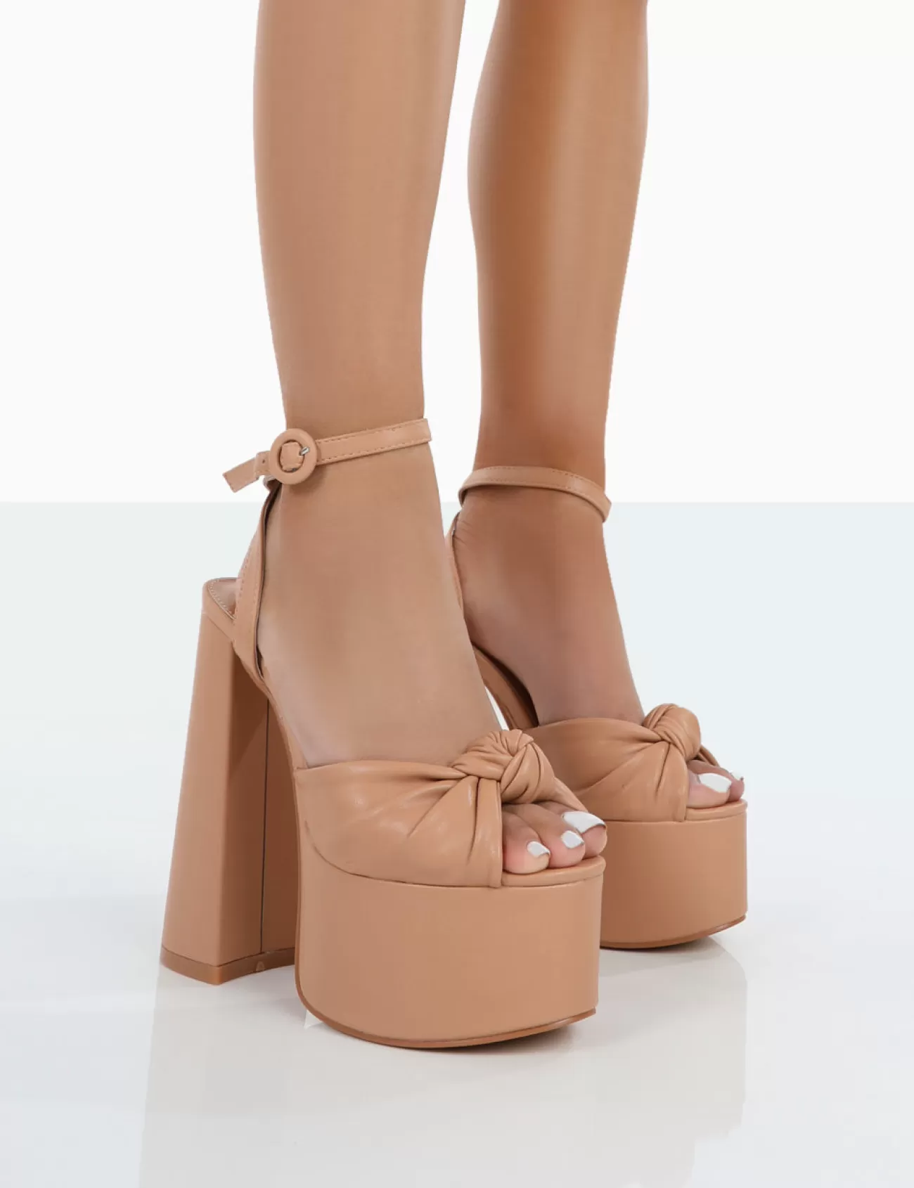 Public Desire Knot On Pu Knotted Platform High Heeled Sandals Nude Hot