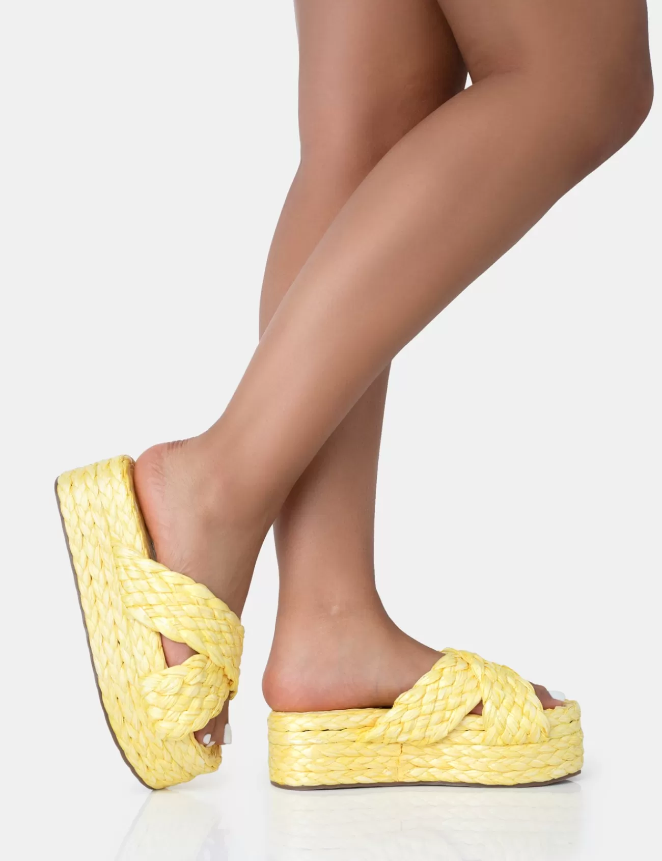 Public Desire Kos Raffia Cross Over Strap Slip On Flatform Sandals Yellow Store