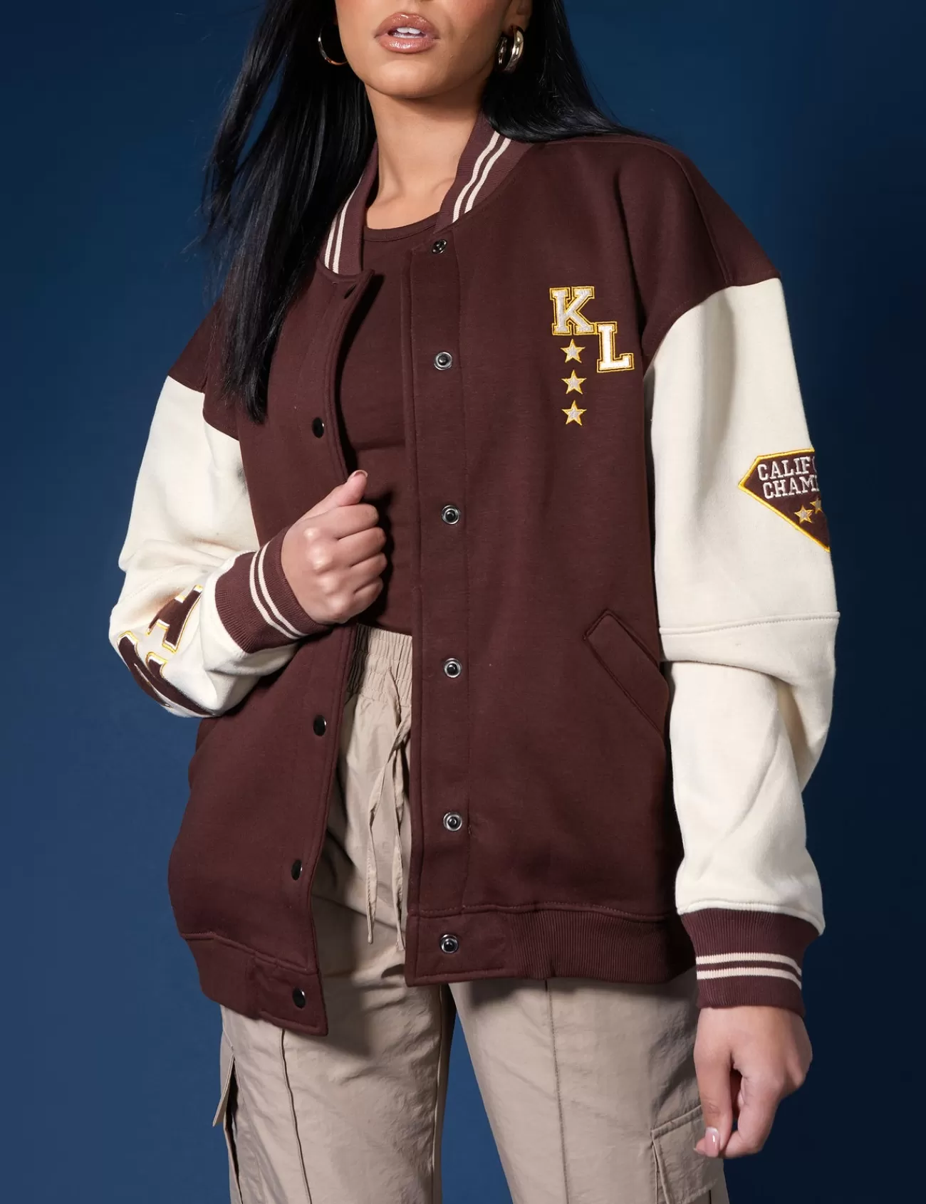 Public Desire La Palm Tree Varsity Jacket Chocolate Fashion