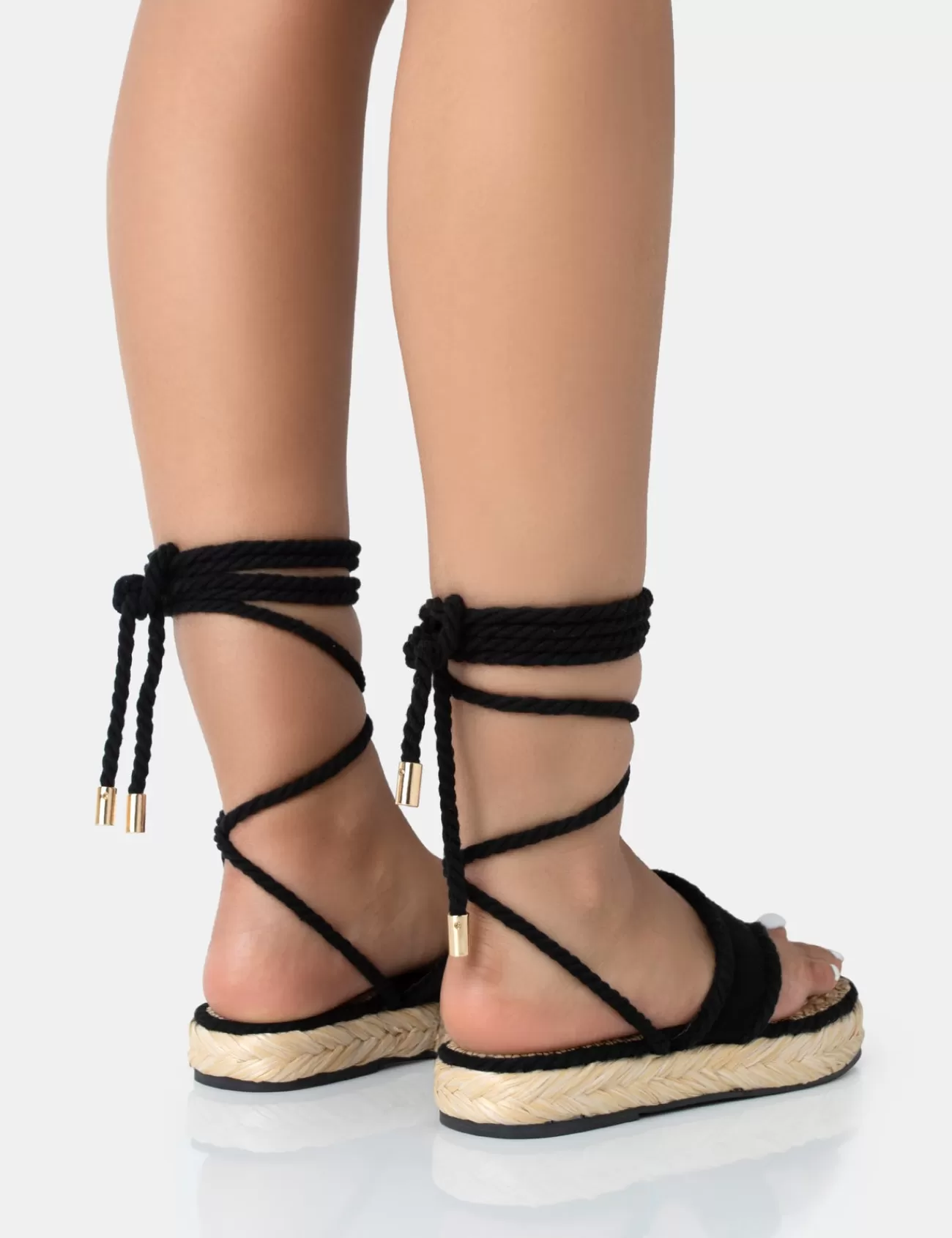 Public Desire Laguna Beach Towelling Flip Flop Raffia Sandals Black Fashion