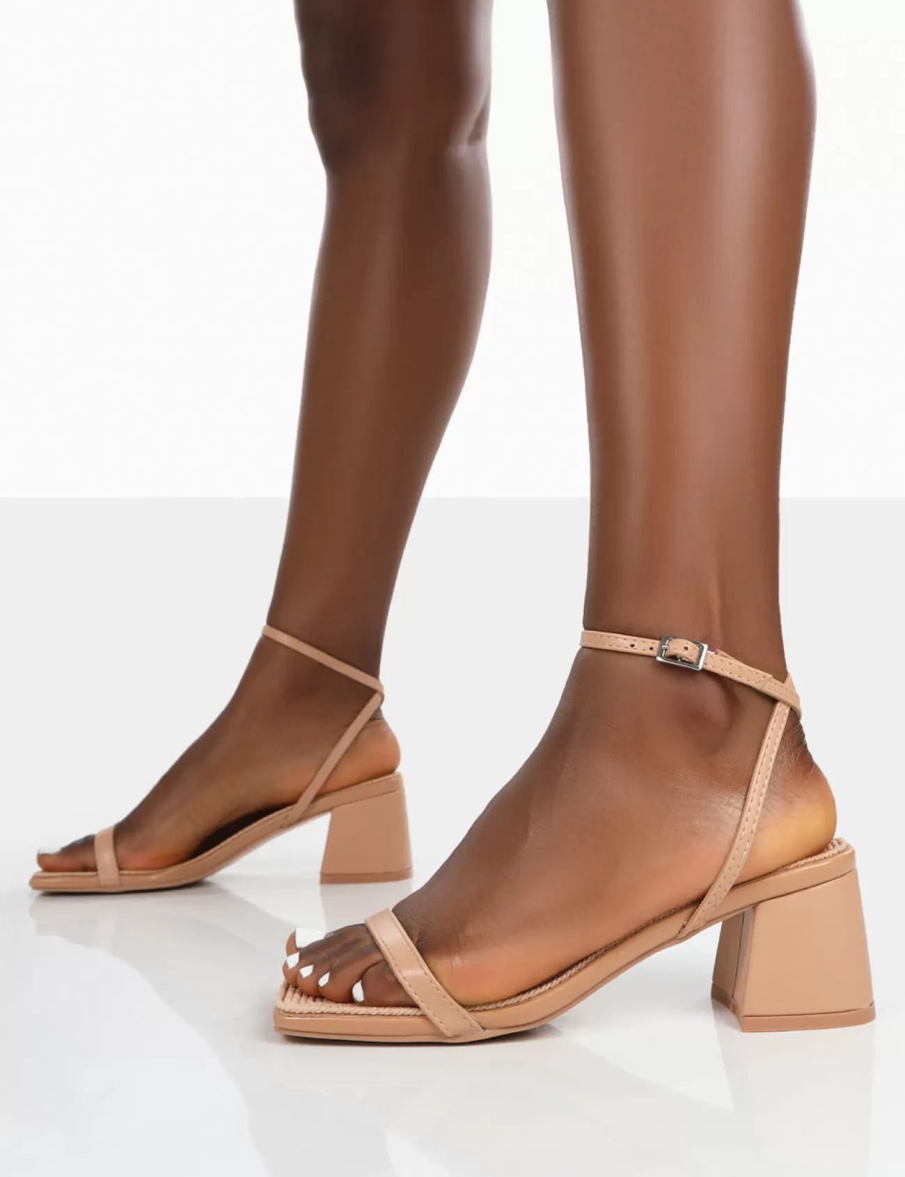 Public Desire Lane Raffia Strappy Mid Block Heeled Sandals Nude Cheap