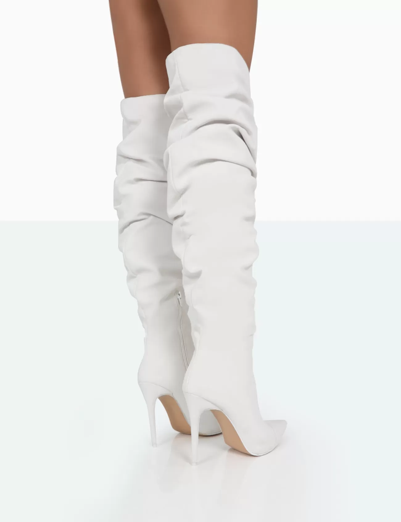 Public Desire Lariza Off Faux Suede Pointed Toe Stiletto Over The Knee Boots White Flash Sale