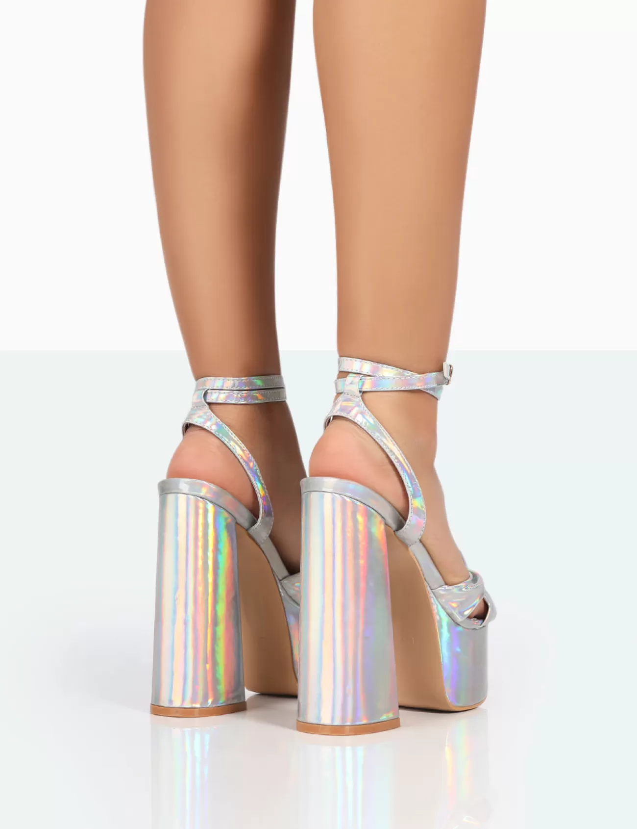 Public Desire Leo Edition Holographic Metallic Platform High Heels Silver Flash Sale