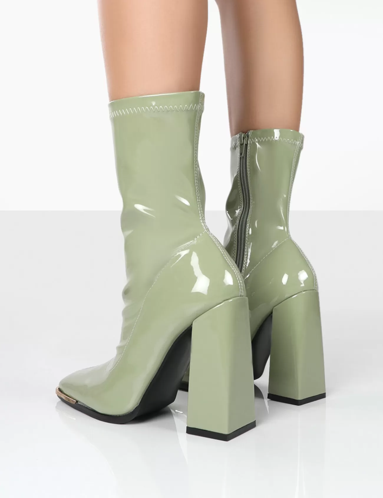 Public Desire Liberty Pu Sock High Heeled Ankle Boots Green Cheap