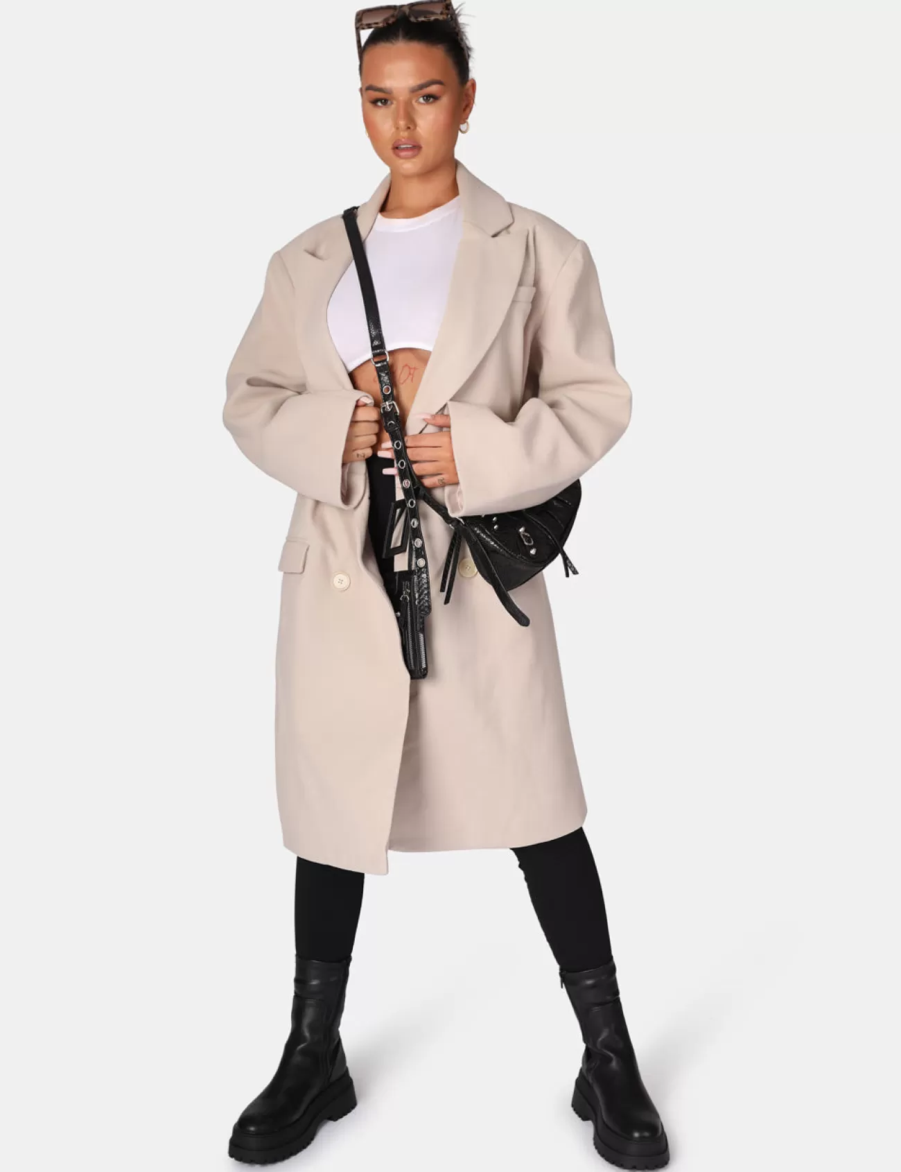 Public Desire Longline Oversized Wool Coat Stone Beige Best