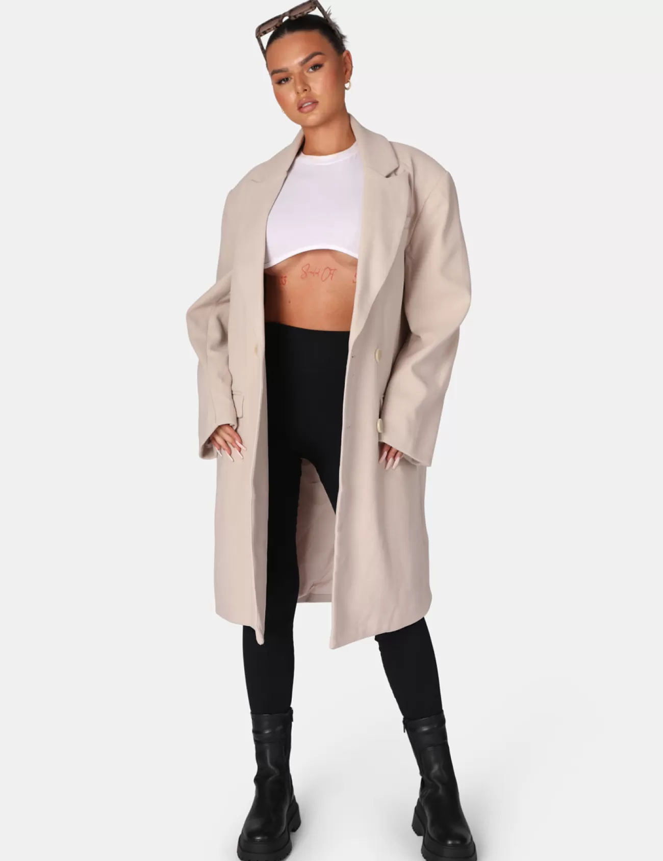 Public Desire Longline Oversized Wool Coat Stone Beige Best