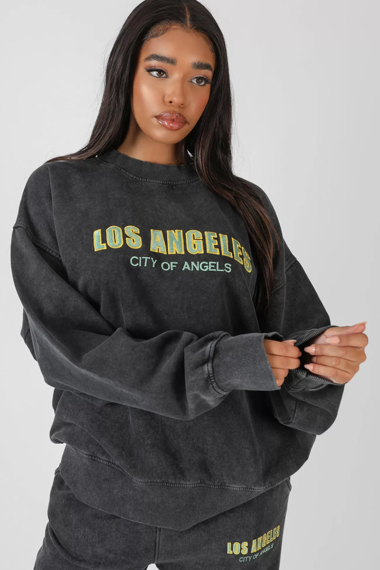 Public Desire Los Angeles Acid Wash Oversized Sweatshirt Grey Cheap