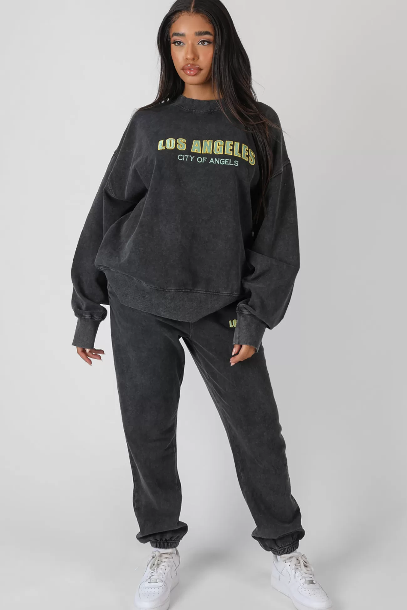 Public Desire Los Angeles Acid Wash Oversized Sweatshirt Grey Cheap