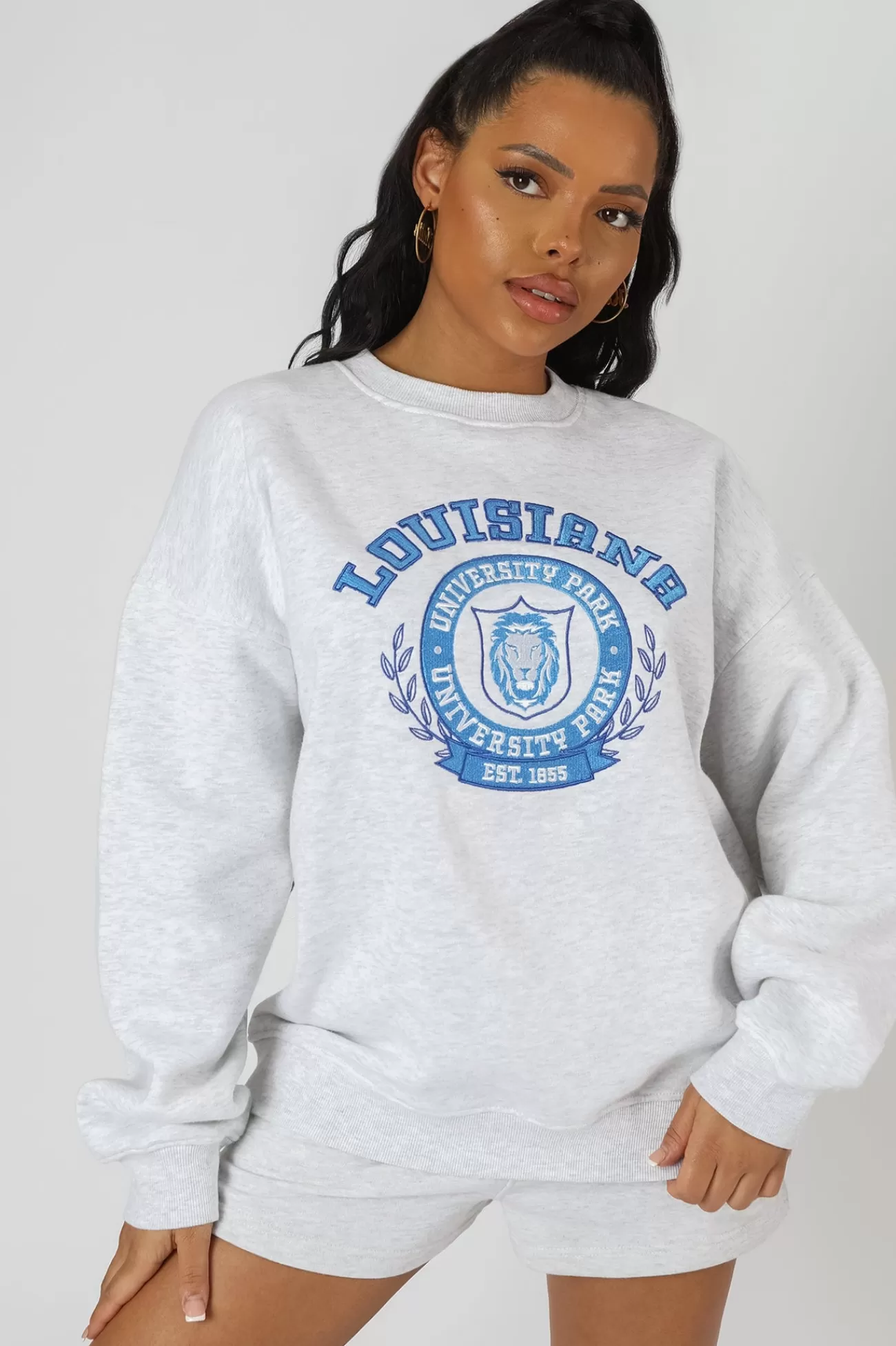 Public Desire Louisiana Embroidered Sweatshirt Marl Oatmeal Best Sale