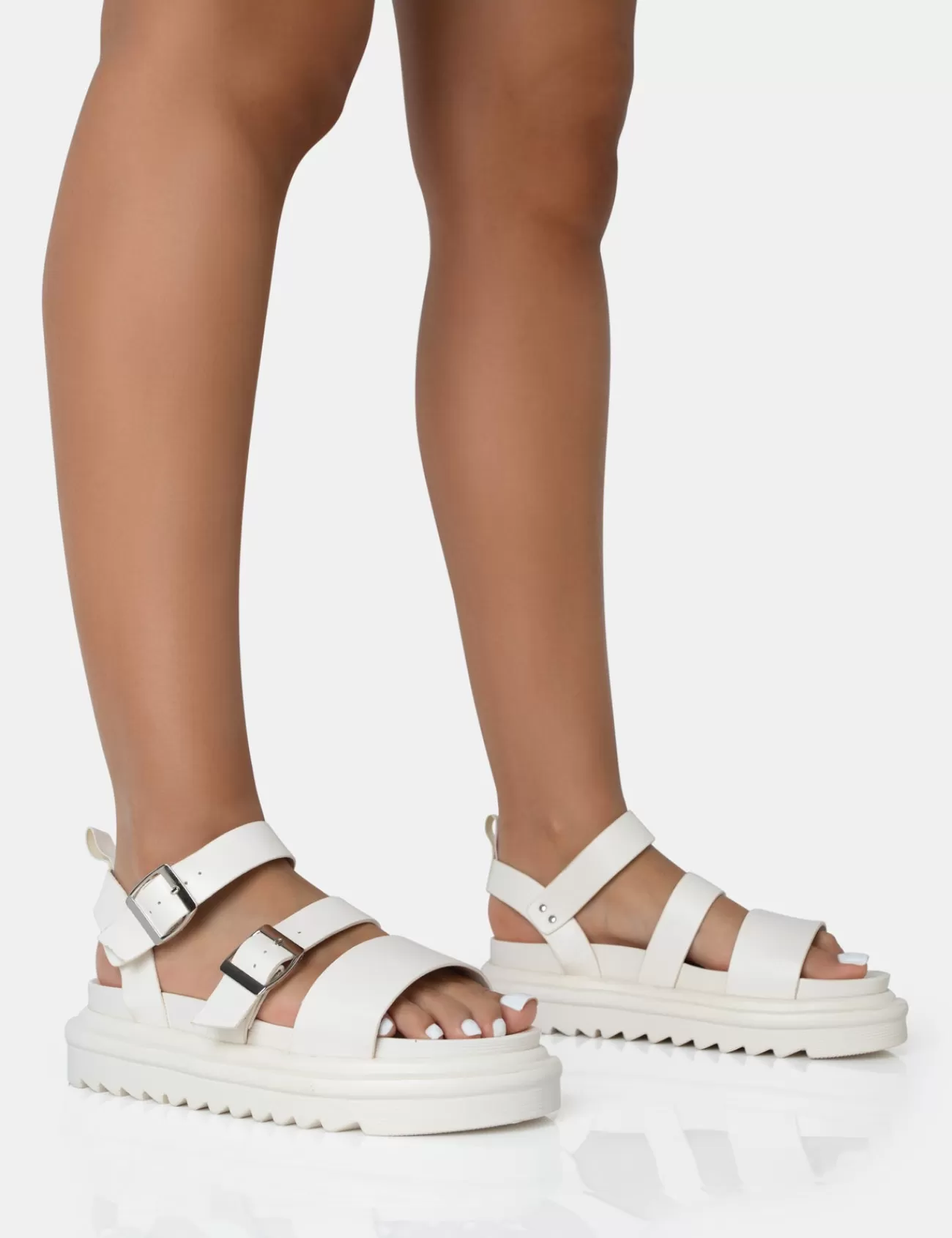 Public Desire Macy Pu Chunky Buckle Strap Sandals Ecru Best Sale
