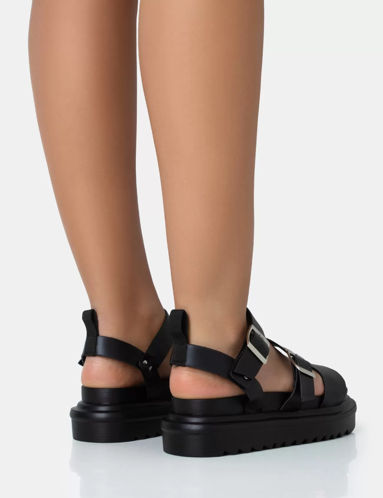 Public Desire Macy Pu Chunky Buckle Strap Sandals Black Discount