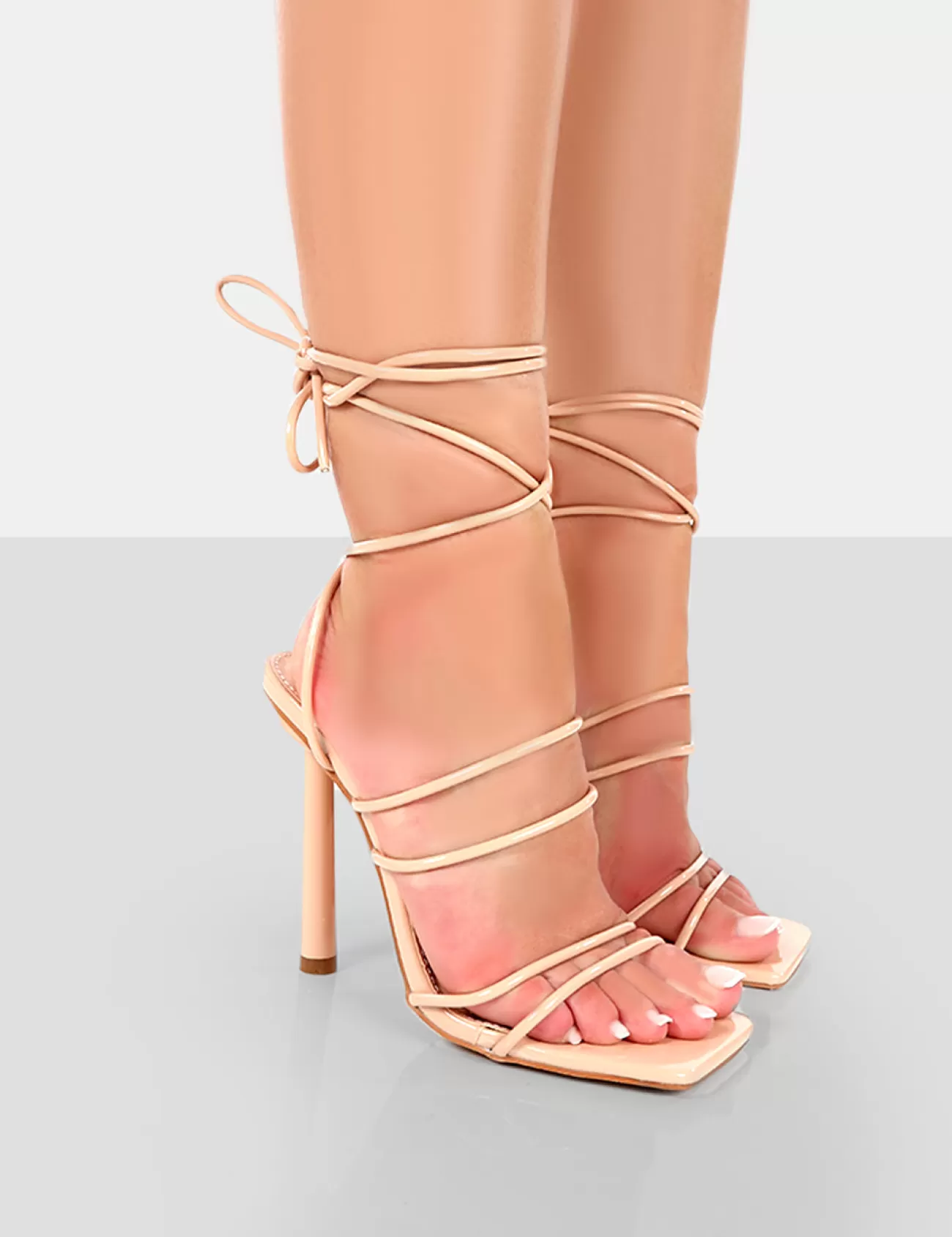 Public Desire Make Way Patent Strappy Lace Up Square Toe Stilettos Nude Best Sale