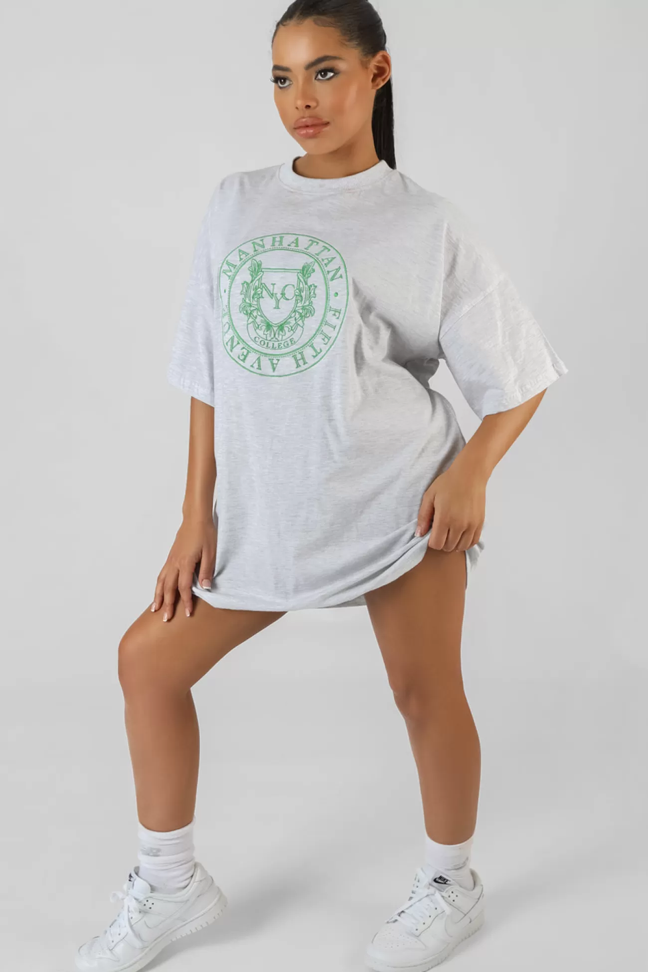 Public Desire Manhattan Embroidered T-Shirt Dress Marl Oatmeal Cheap