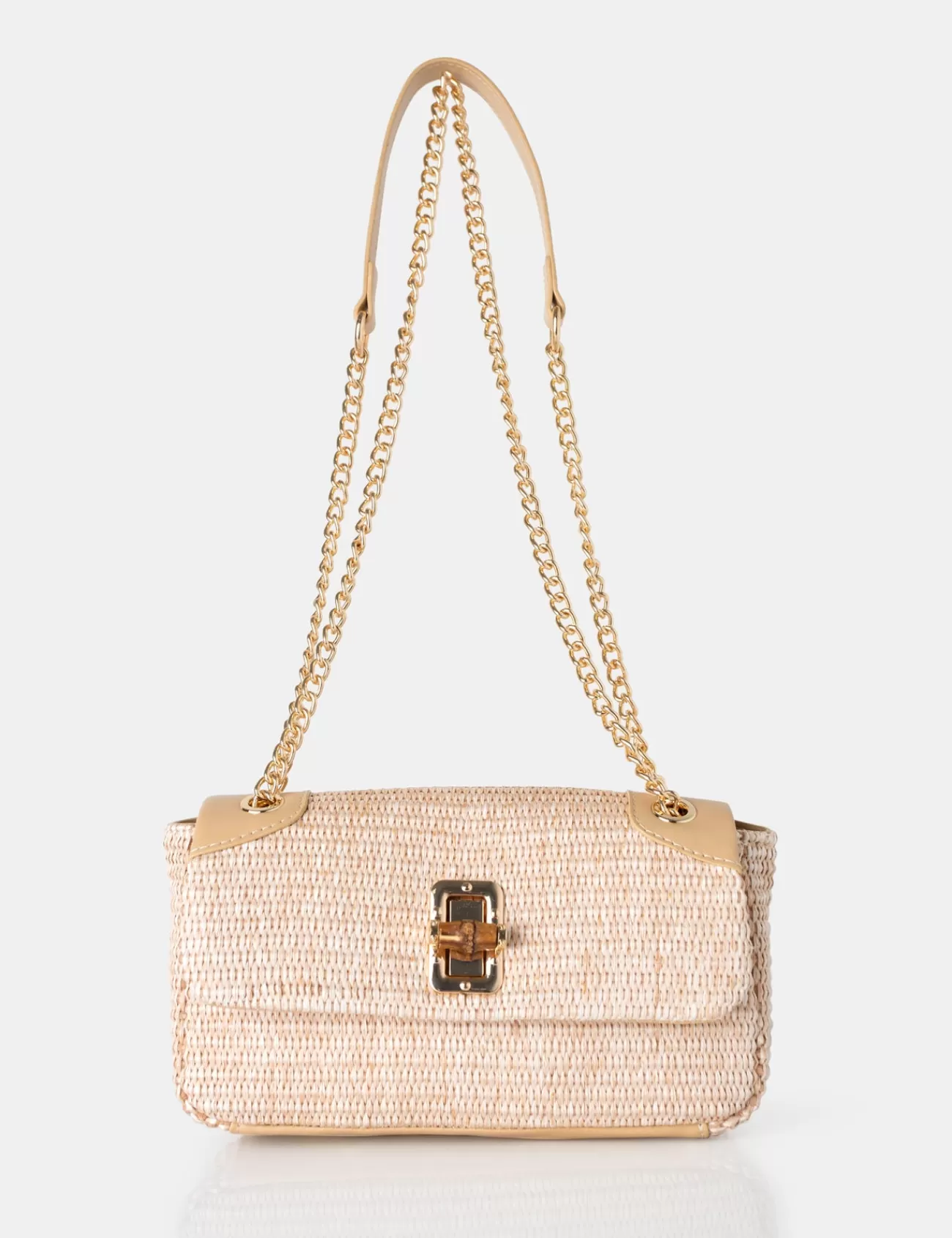 Public Desire Mara Natural Raffia Gold Chain Detail Adjustable Shoulder Bag Nude Sale