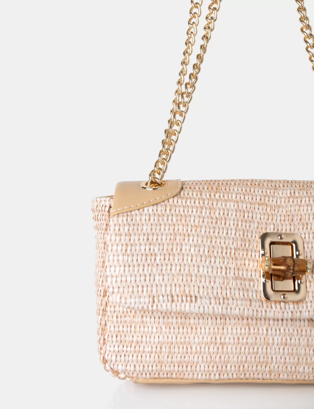 Public Desire Mara Natural Raffia Gold Chain Detail Adjustable Shoulder Bag Nude Sale
