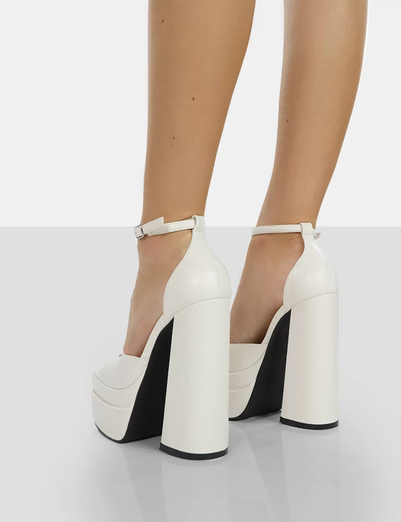 Public Desire Mercy Pu Strappy Square Toe Platform High Block Heels Ecru Cheap